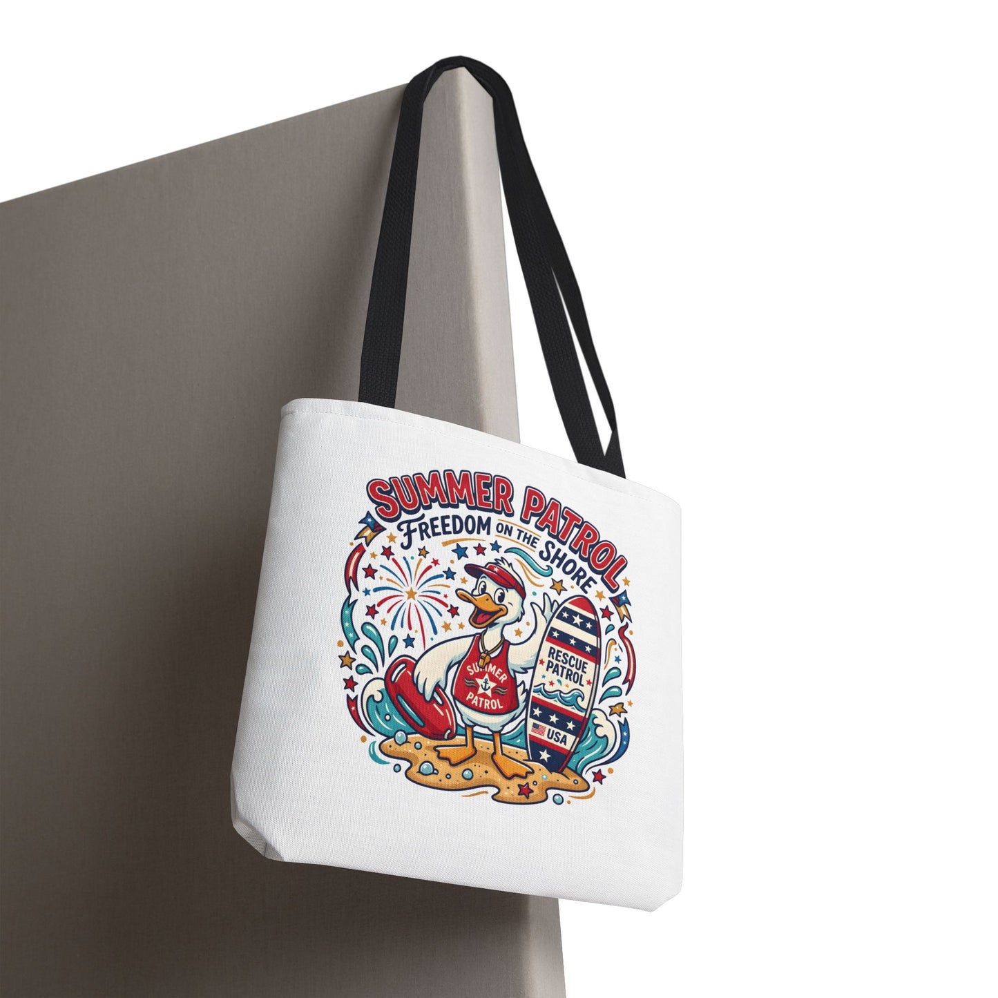 Summer Patrol Beach Tote Bag – 'Freedom on the Shore' Patriotic Design, 4th of July Gift