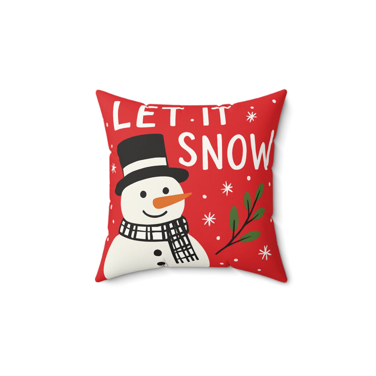 Let It Snow, Snowman Decorative Pillow - Holiday Christmas Throw Cushion
