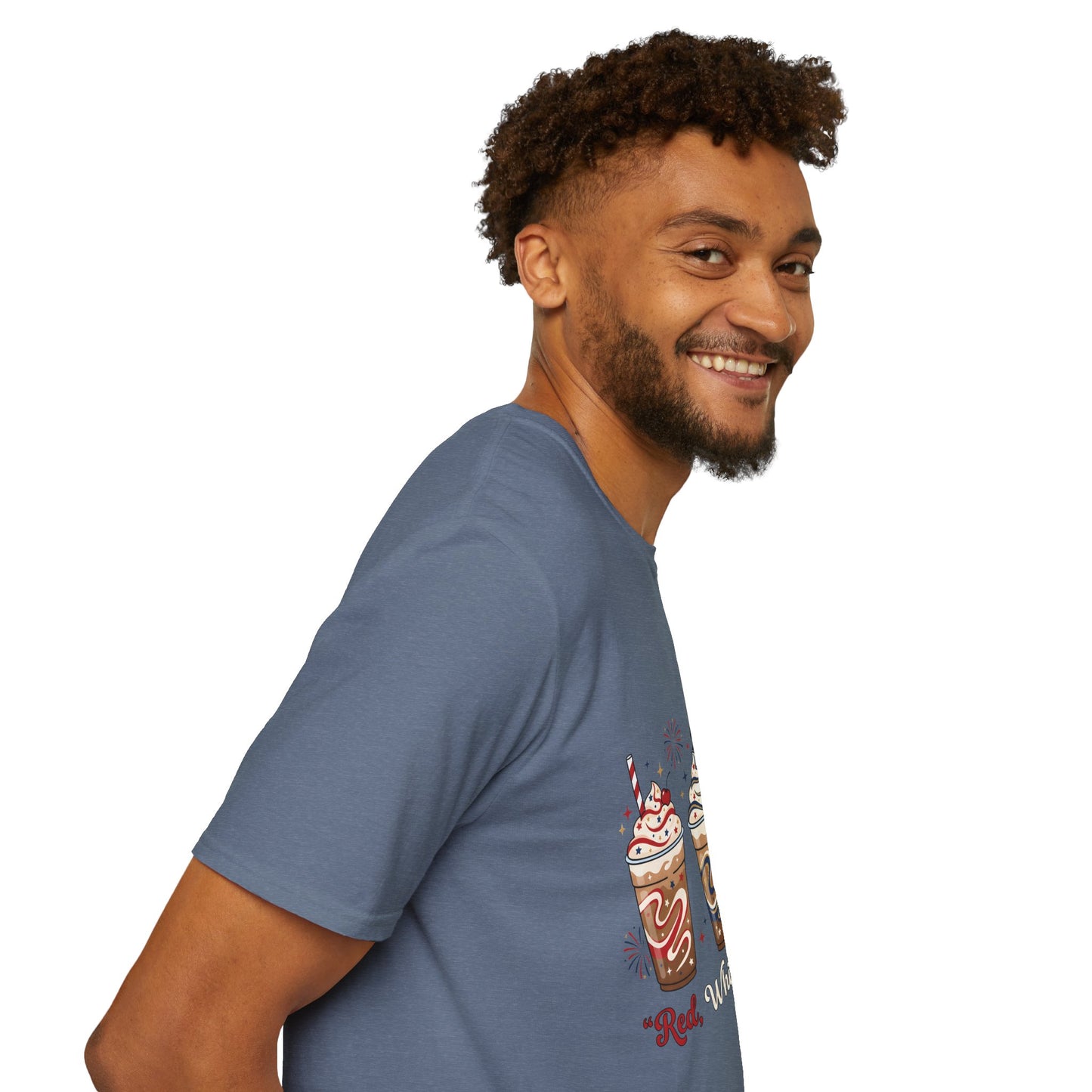 Patriotic Iced Coffee Tee — "Red, White & Brew" Graphic T‑Shirt