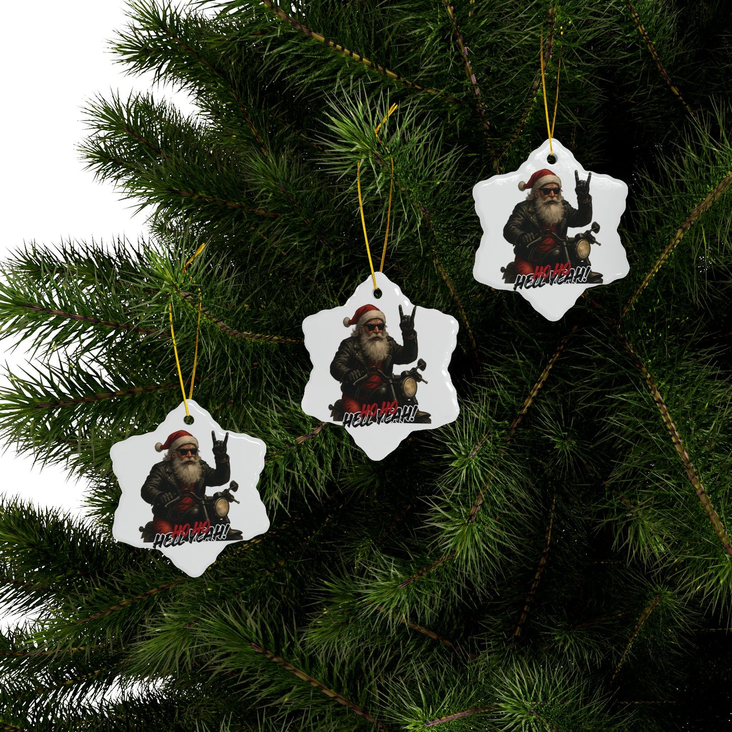 Santa Ceramic Ornament — 'Ho Ho Hell Yeah!' Christmas Decoration