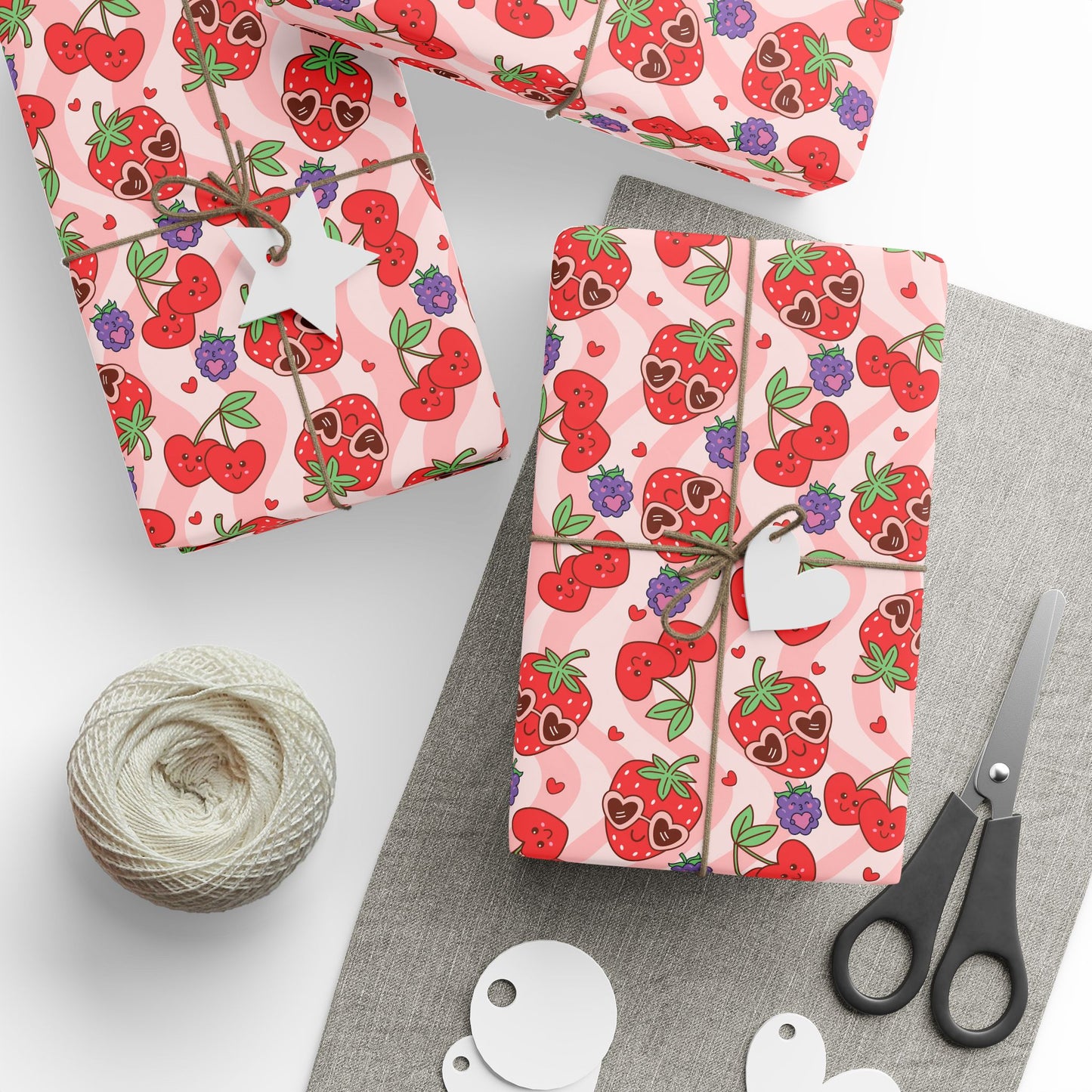 Strawberry Hearts Wrapping Paper Roll — Cute Valentine & Birthday Gift Wrap
