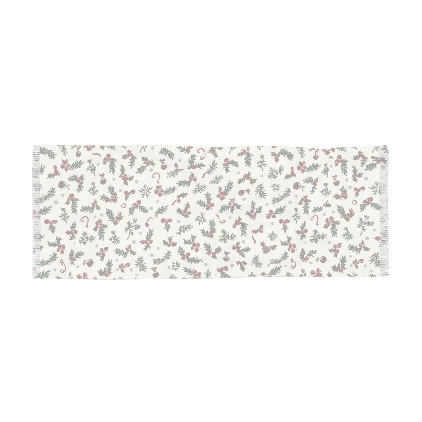 Christmas Themed Scarf, Festive Winter Light Scarf with Candy Cane and Holly Design