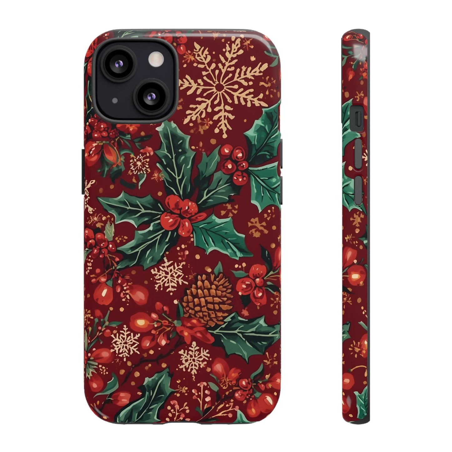 Christmas Floral Phone Case, Dual Layer Case for Iphone 17, 16, 15, 14, 13, 12, 11 & Samsung