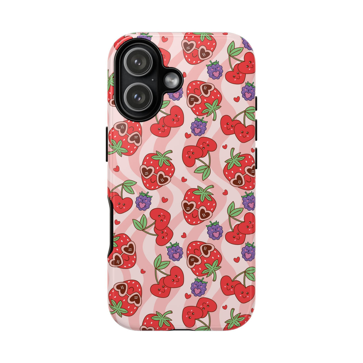 Cute Kawaii Strawberry & Cherry Phone Case — Pink Fruit Pattern Protective Case