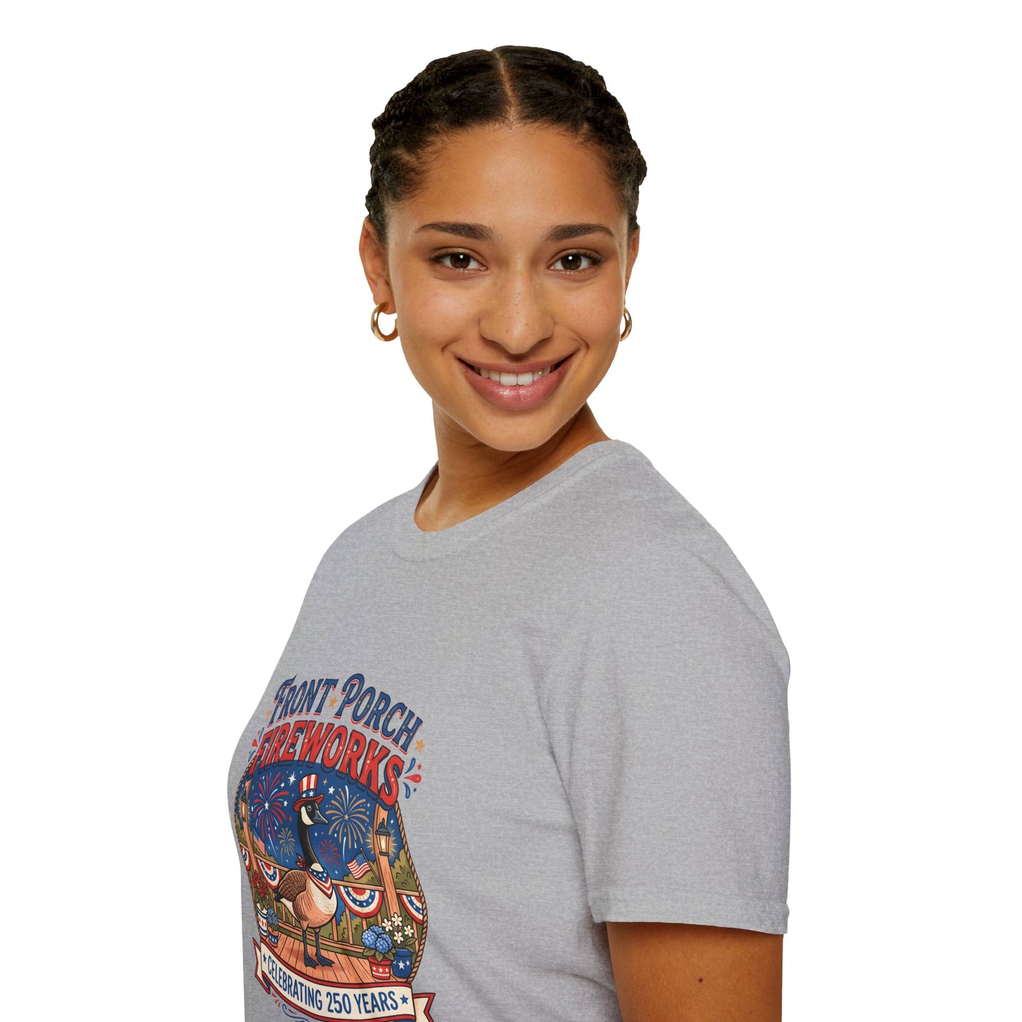 Front Porch Fireworks, Goose T-Shirt — Patriotic 4th of July Celebration Tee