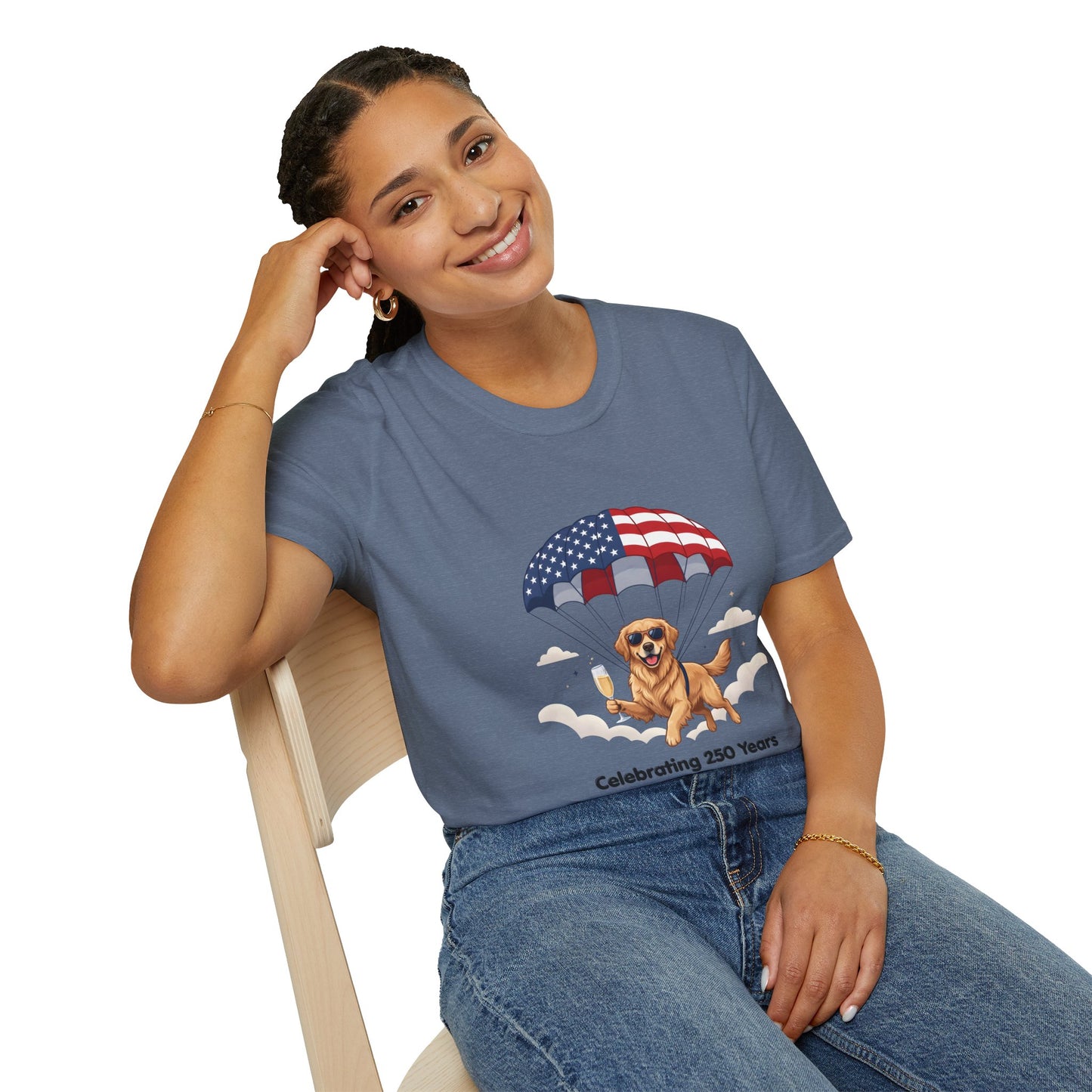 Patriotic Golden Retriever T-Shirt — "Celebrating 250 Years"