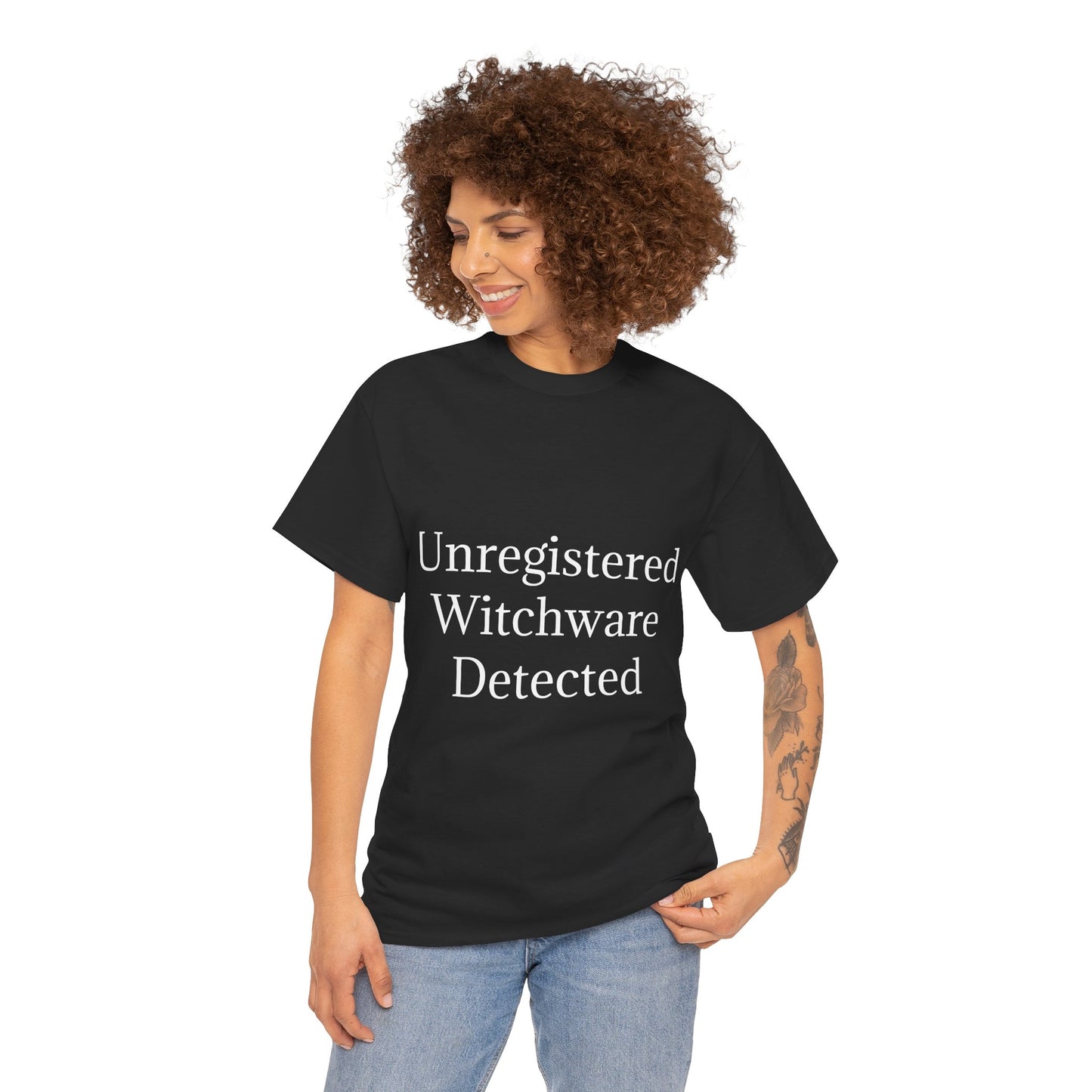 Unisex Heavy Cotton Tee - Unregistered Witchware Detected, Witchy Apparel, Halloween Tee