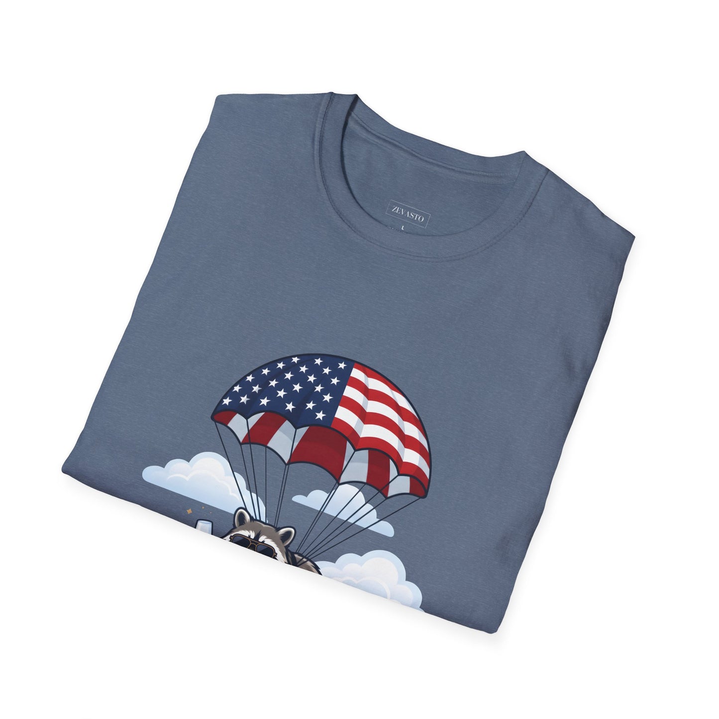 Patriotic Parachuting Raccoon T-Shirt — "Celebrating 250 Years"