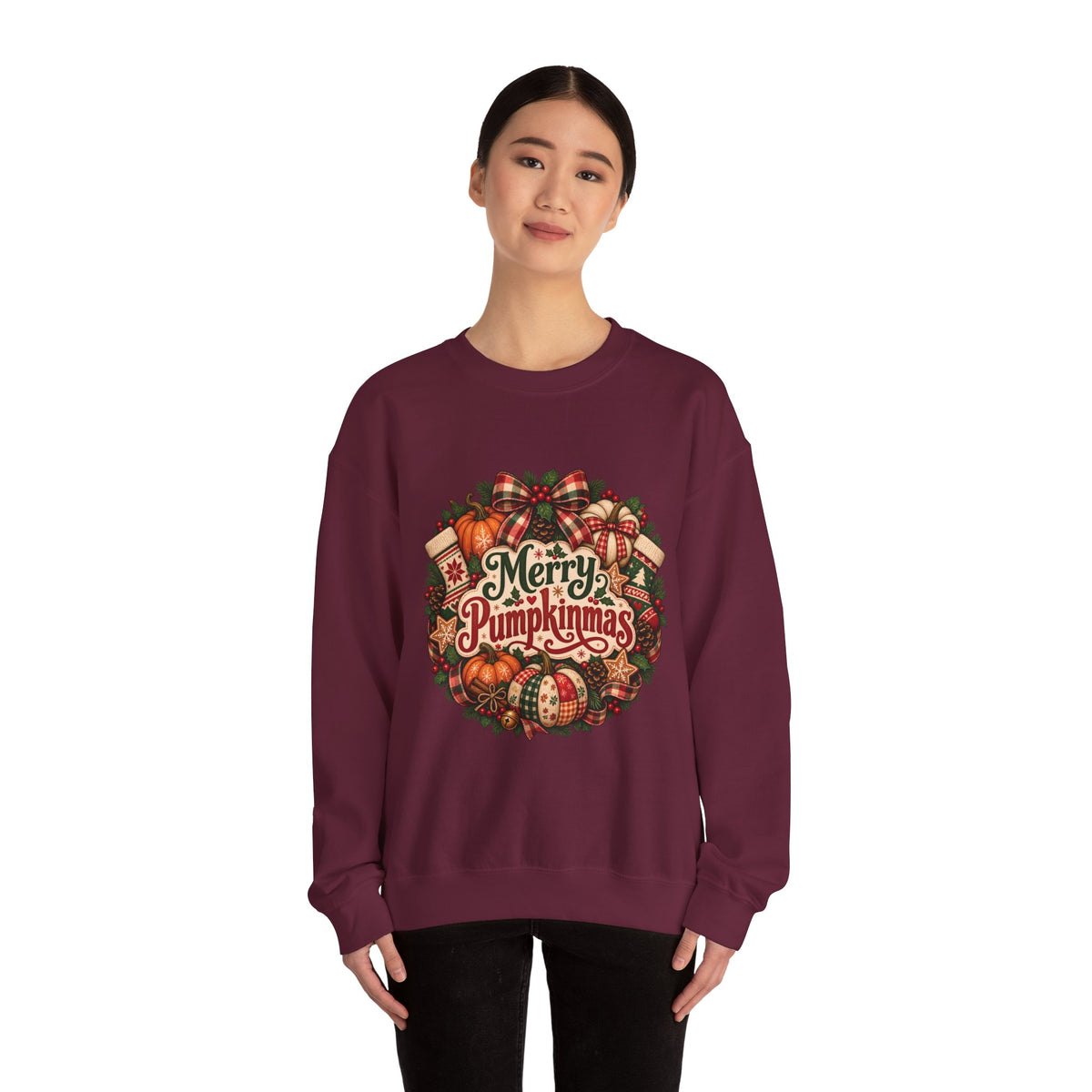 Merry Pumpkinmas Sweatshirt — Holiday Pumpkin Wreath Crewneck