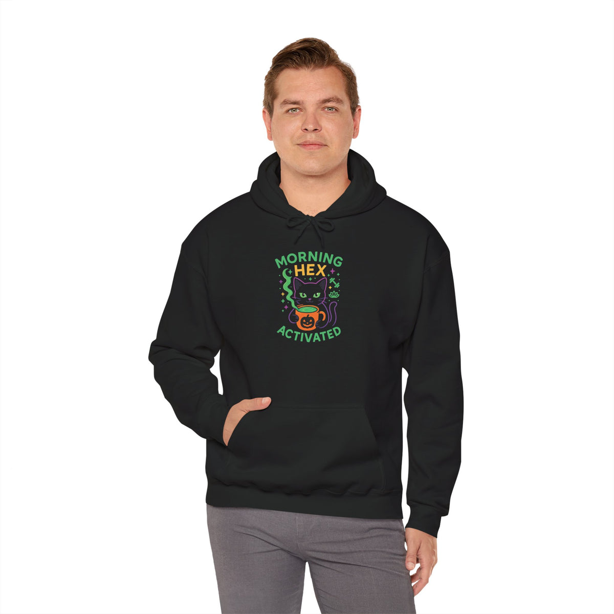 Morning Hex Activated Hoodie, Cozy Black Sweatshirt for Halloween