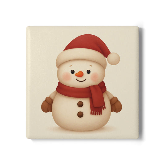 Cute Snowman Ceramic Coaster – Holiday Christmas Drink Coaster, Festive Winter Table Decor