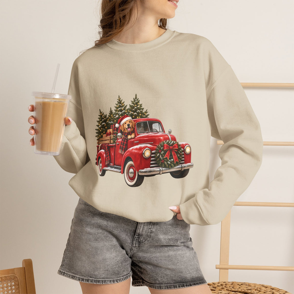 Vintage Red Truck Christmas Sweatshirt, Unisex Sweatshirt