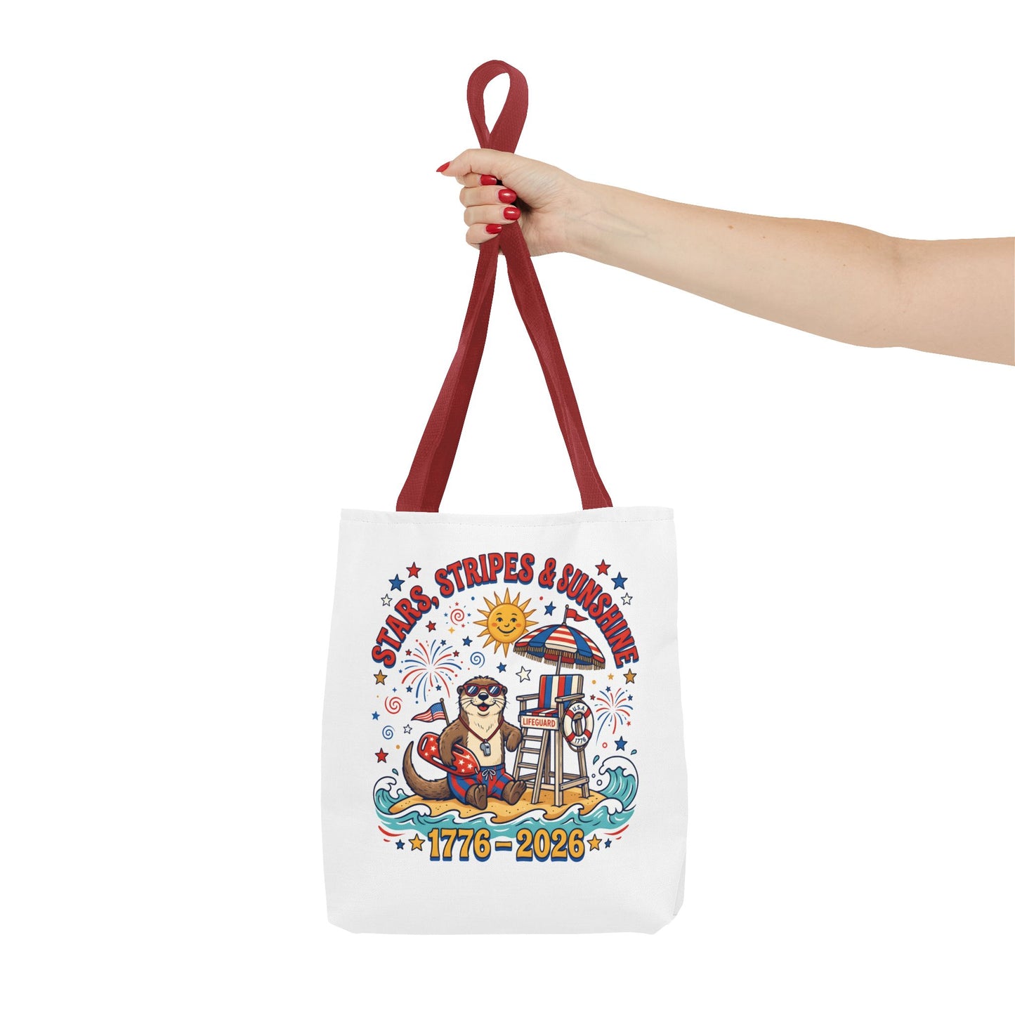 Stars, Stripes & Sunshine Tote Bag — 1776–2026 Patriotic Summer Beach Tote, 4th of July Tote