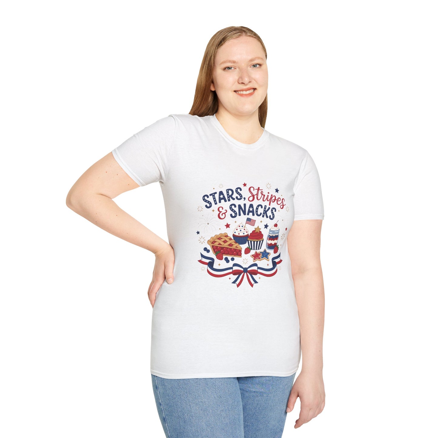Stars, Stripes & Snacks T-Shirt — 4th of July Patriotic Dessert Tee