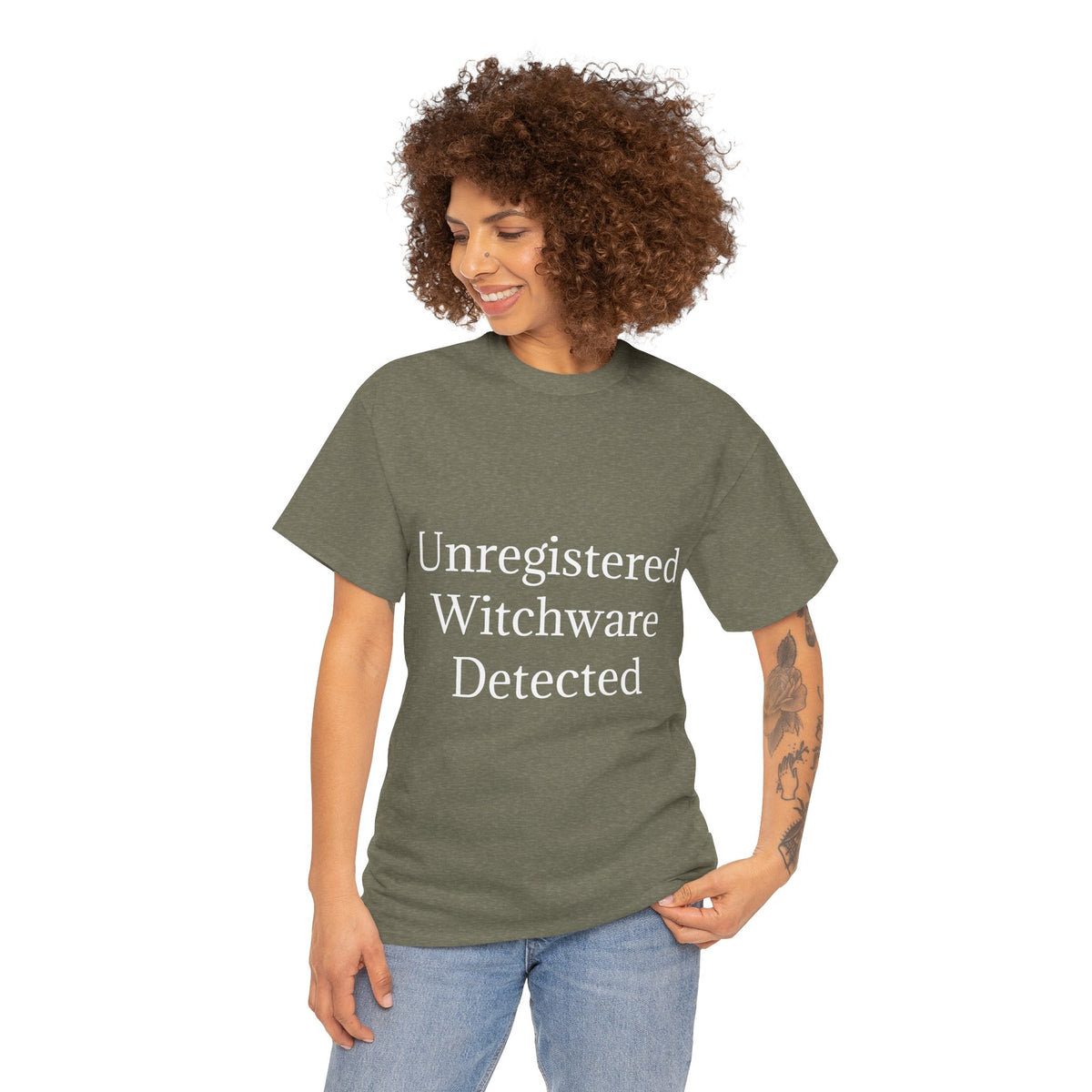 Unisex Heavy Cotton Tee - Unregistered Witchware Detected, Witchy Apparel, Halloween Tee