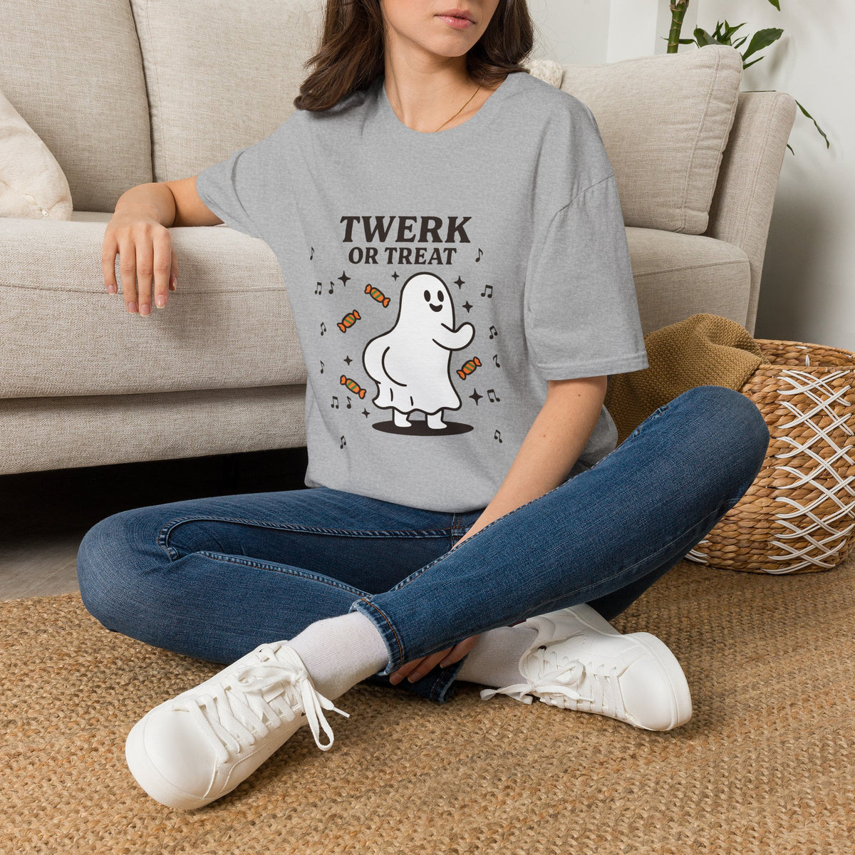 Whimsical Halloween T-Shirt for Adults, Fun Ghost Tee, Twerk or Treat Shirt, Unisex Costume Top, Spooky Celebration Apparel