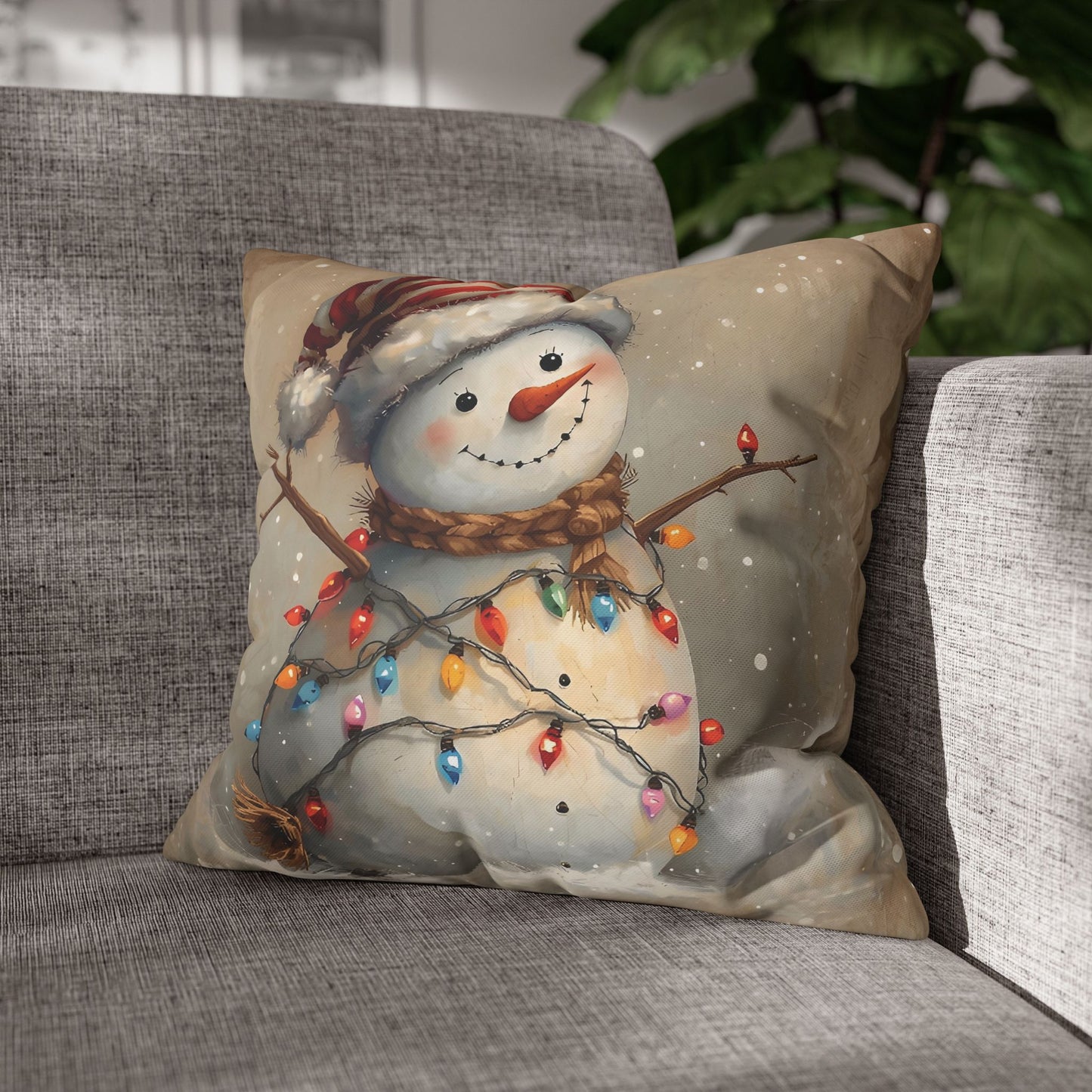 Festive Snowman Throw Pillowcase — Vintage Christmas Decorative Cushion Cover