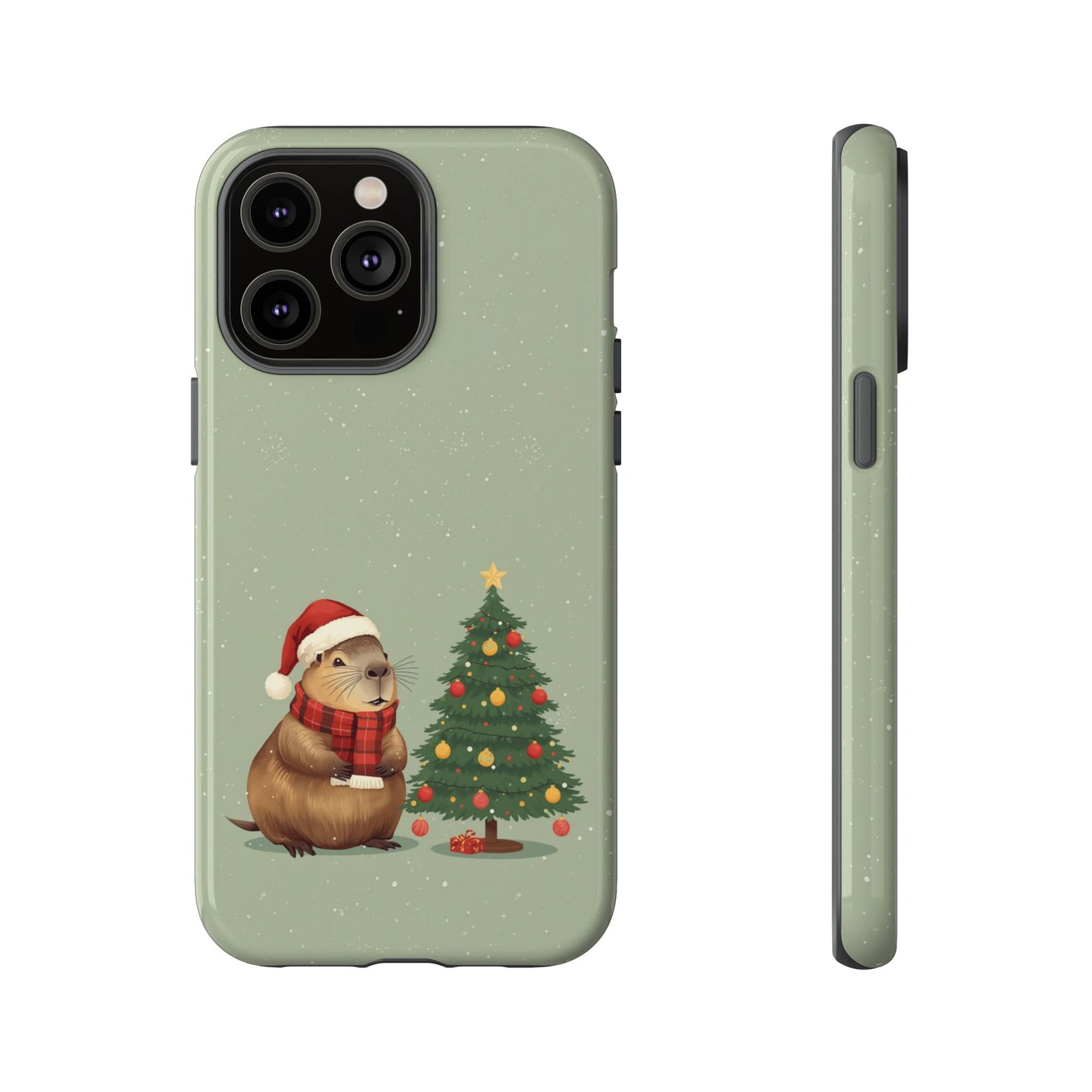 Christmas Phone Case with Capybara Design, Dual Layer Protective Case for Iphone 17, 16, 15, 14, 13 & Samsung