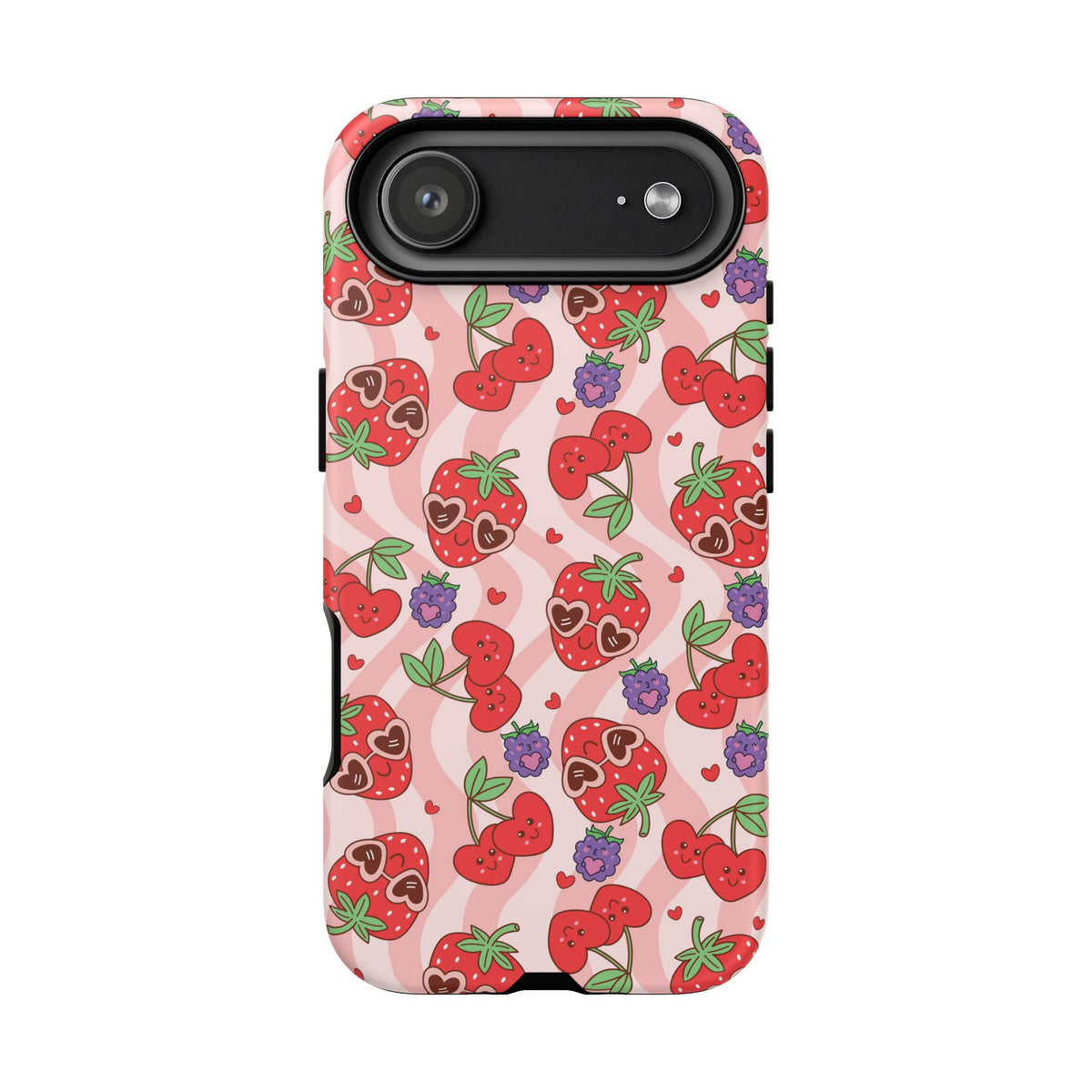 Cute Kawaii Strawberry & Cherry Phone Case — Pink Fruit Pattern Protective Case