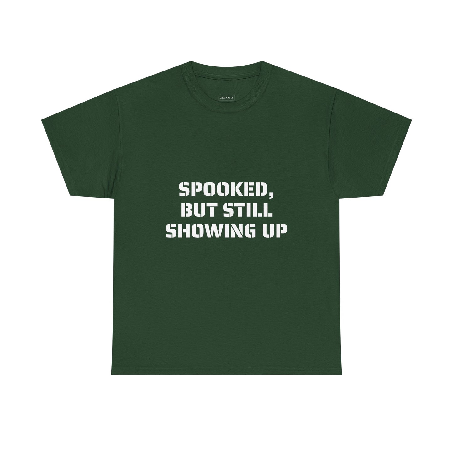 Spooked, But Still Showing Up Unisex Heavy Cotton Tee | Halloween, Funny T-Shirt