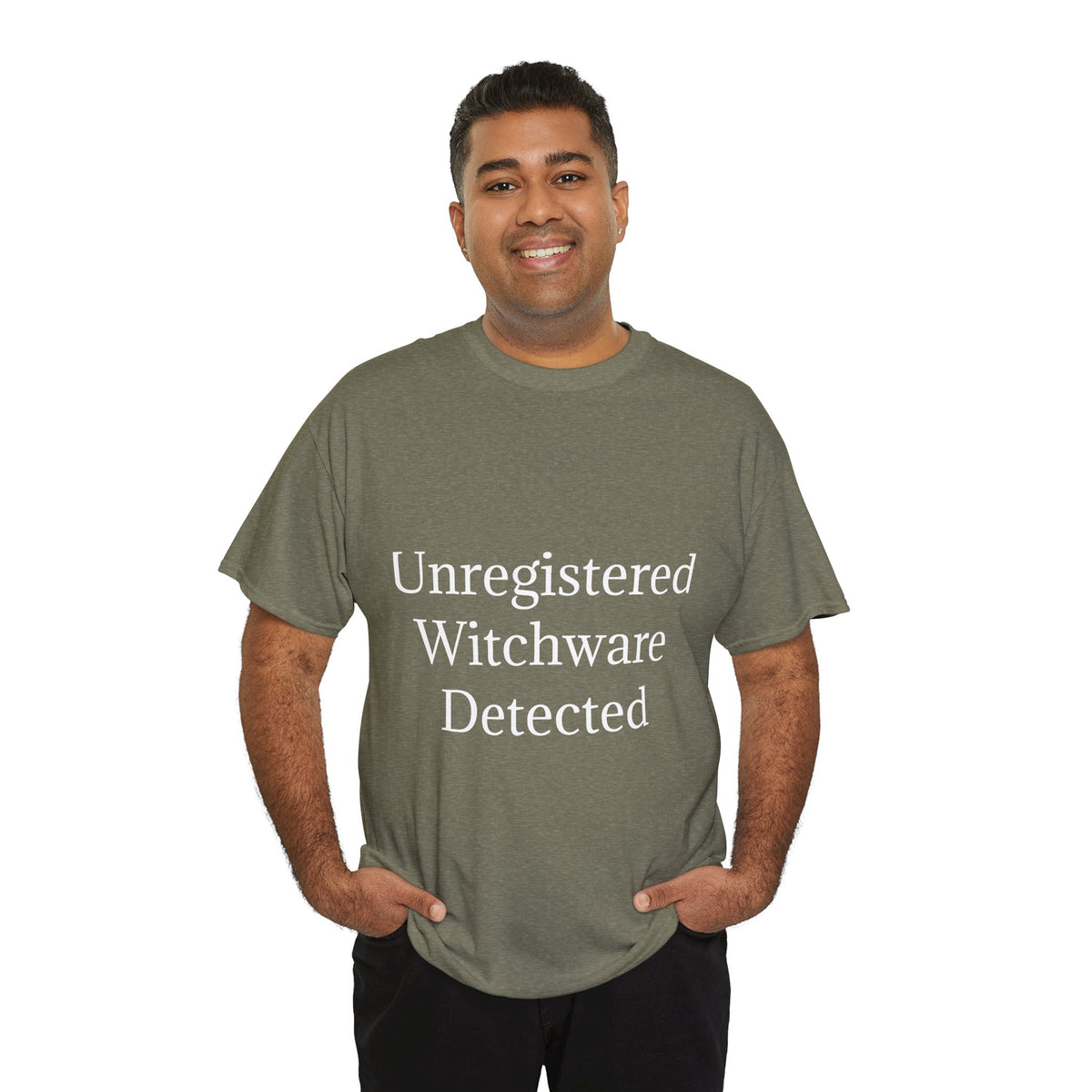 Unisex Heavy Cotton Tee - Unregistered Witchware Detected, Witchy Apparel, Halloween Tee