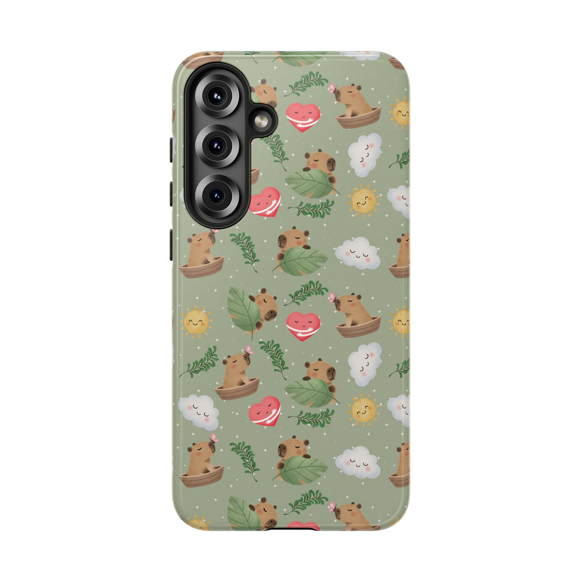 Cute Capybara Pattern Phone Case — Green Botanical Tough Case