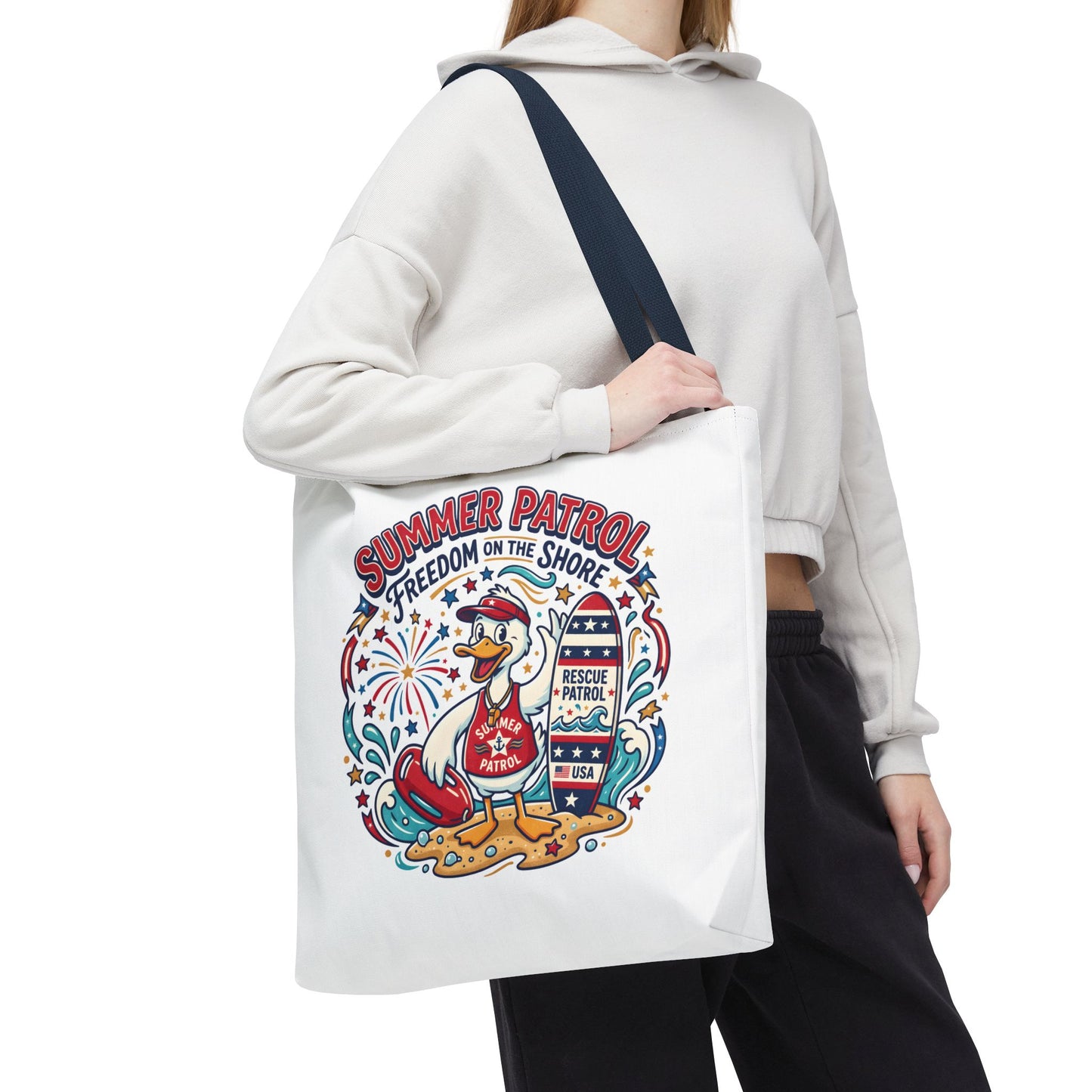 Summer Patrol Beach Tote Bag – 'Freedom on the Shore' Patriotic Design, 4th of July Gift
