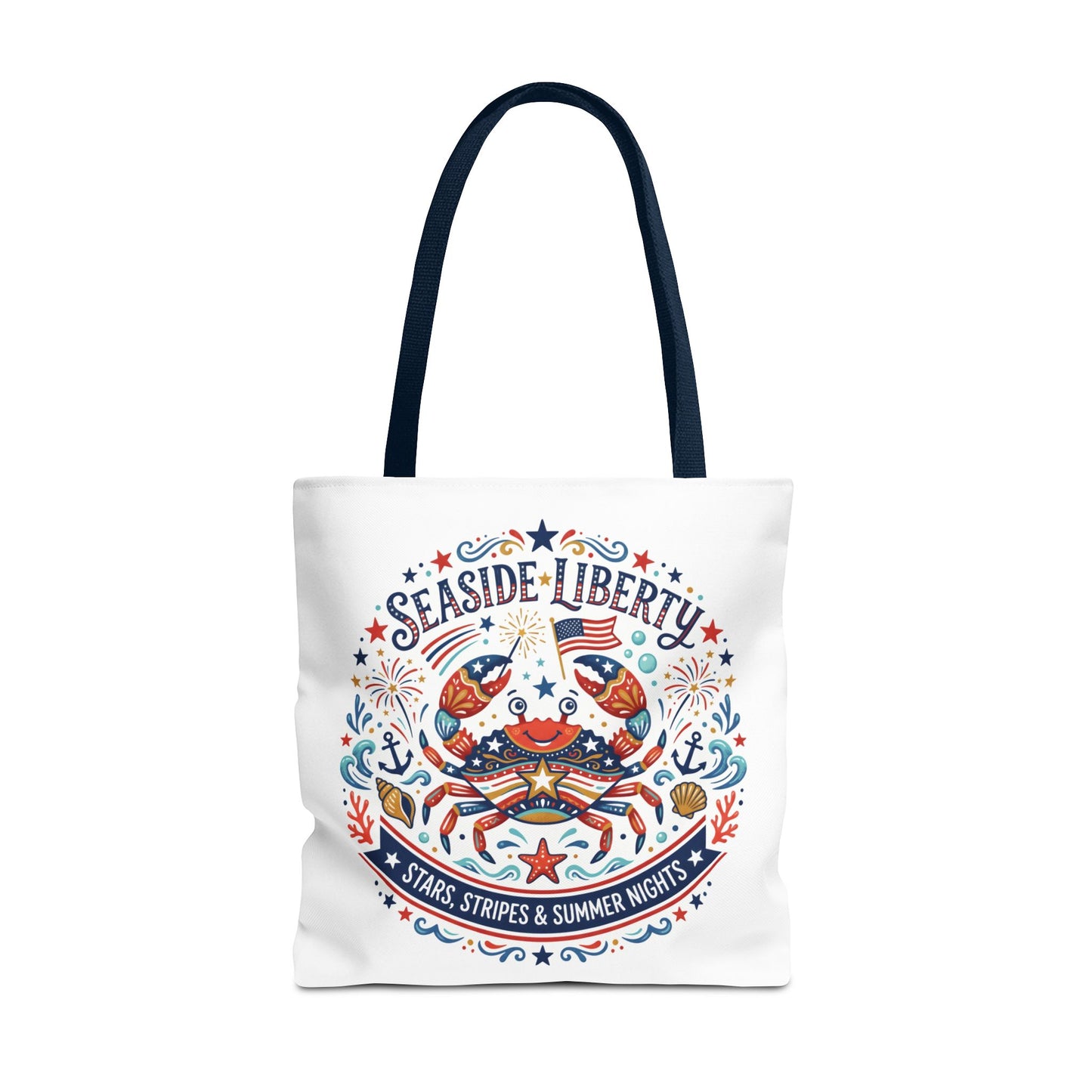 Seaside Liberty Tote Bag — 4th of July, Patriotic Bag "Stars, Stripes & Summer Nights"