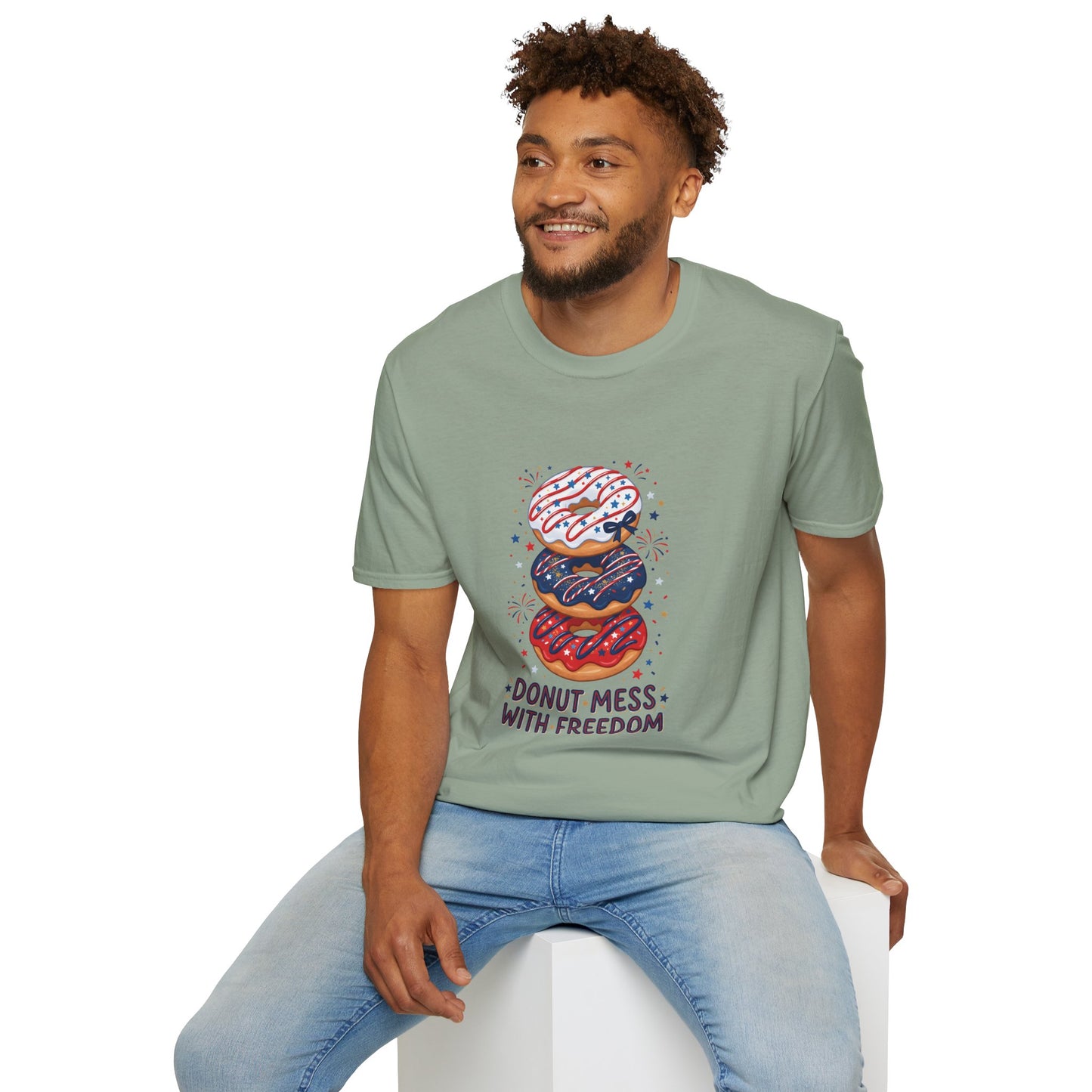 Donut Mess With Freedom T-Shirt — Patriotic Donut Stack 4th of July Tee