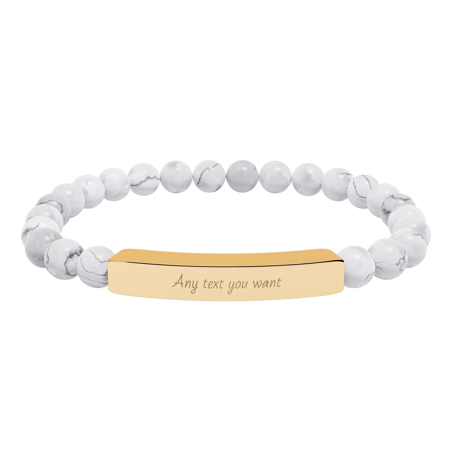 Engravable Natural Stone Bead Stretch Bracelet — Personalized Bar Bracelet for Mother's Day | Valentine's Day