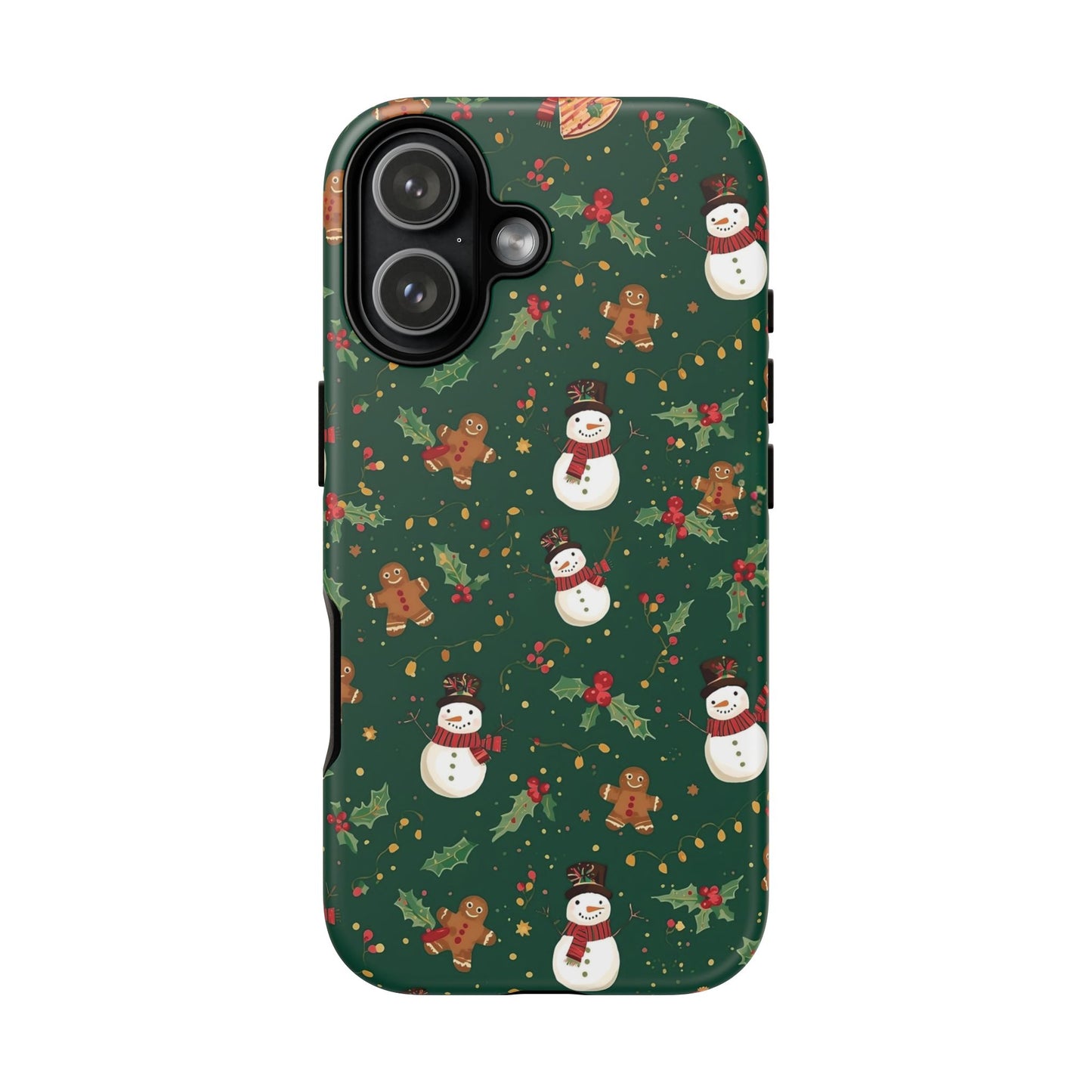 Christmas Phone Case with Snowmen and Gingerbread Design, Dual Layer Phone Case for Iphone 17, 16, 15, 14, 13, 12, 11 & Samsung