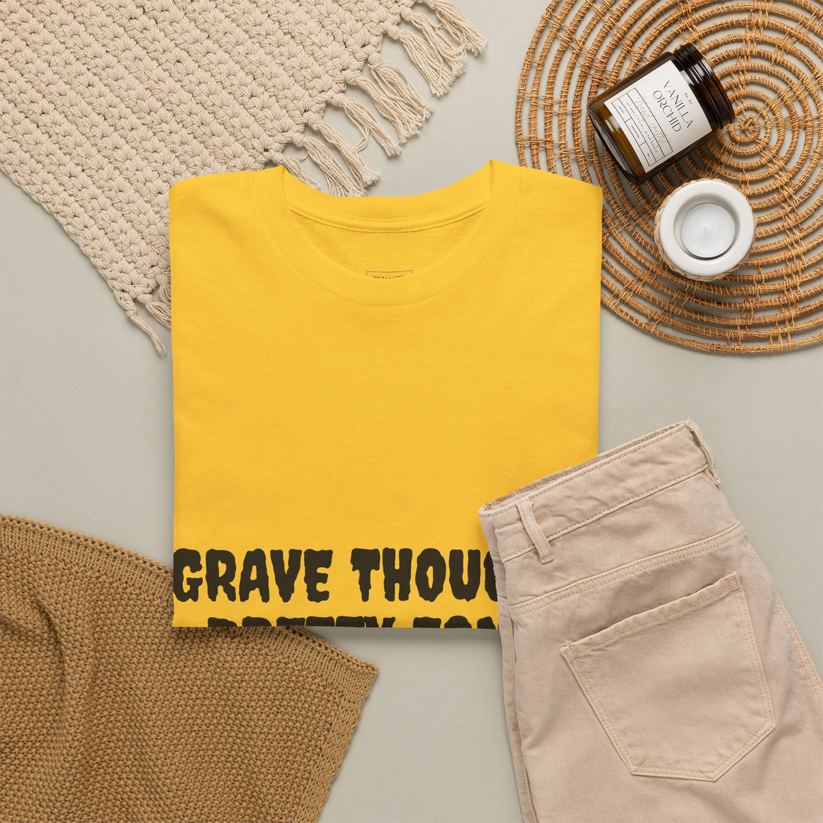Grave Thoughts Pretty Fonts Tee | Unisex Heavy Cotton T-Shirt for Spooky Season