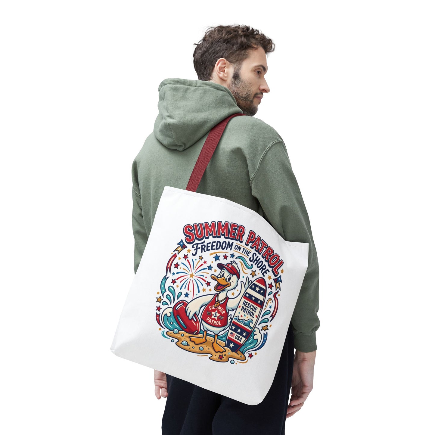 Summer Patrol Beach Tote Bag – 'Freedom on the Shore' Patriotic Design, 4th of July Gift