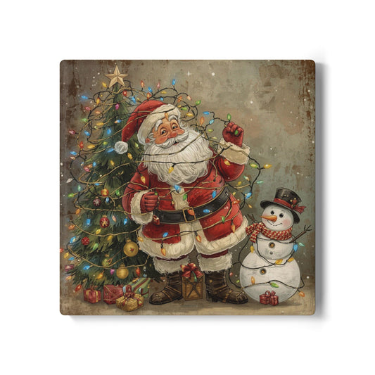 Festive Santa Ceramic Coaster - Holiday Home Decor, Vintage Christmas Coaster