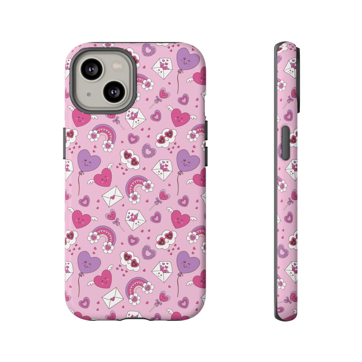 Pink Valentine Phone Case – Cute Hearts, Envelopes & Rainbows Protective Cover