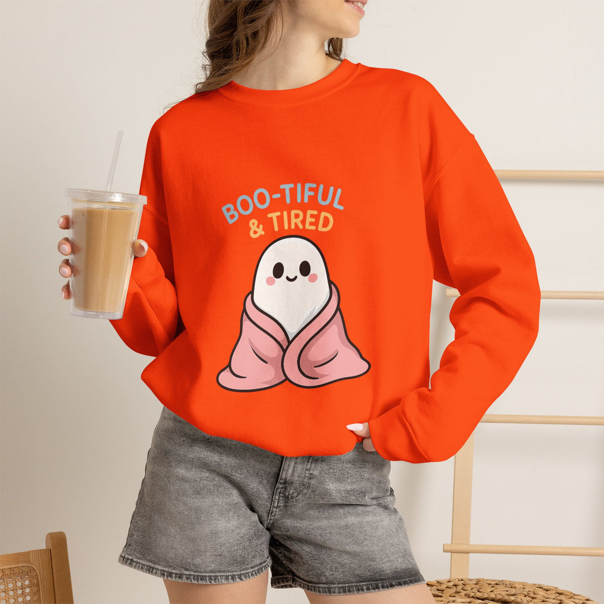 Boo-tiful & Tired Sweatshirt, Halloween-Themed Design