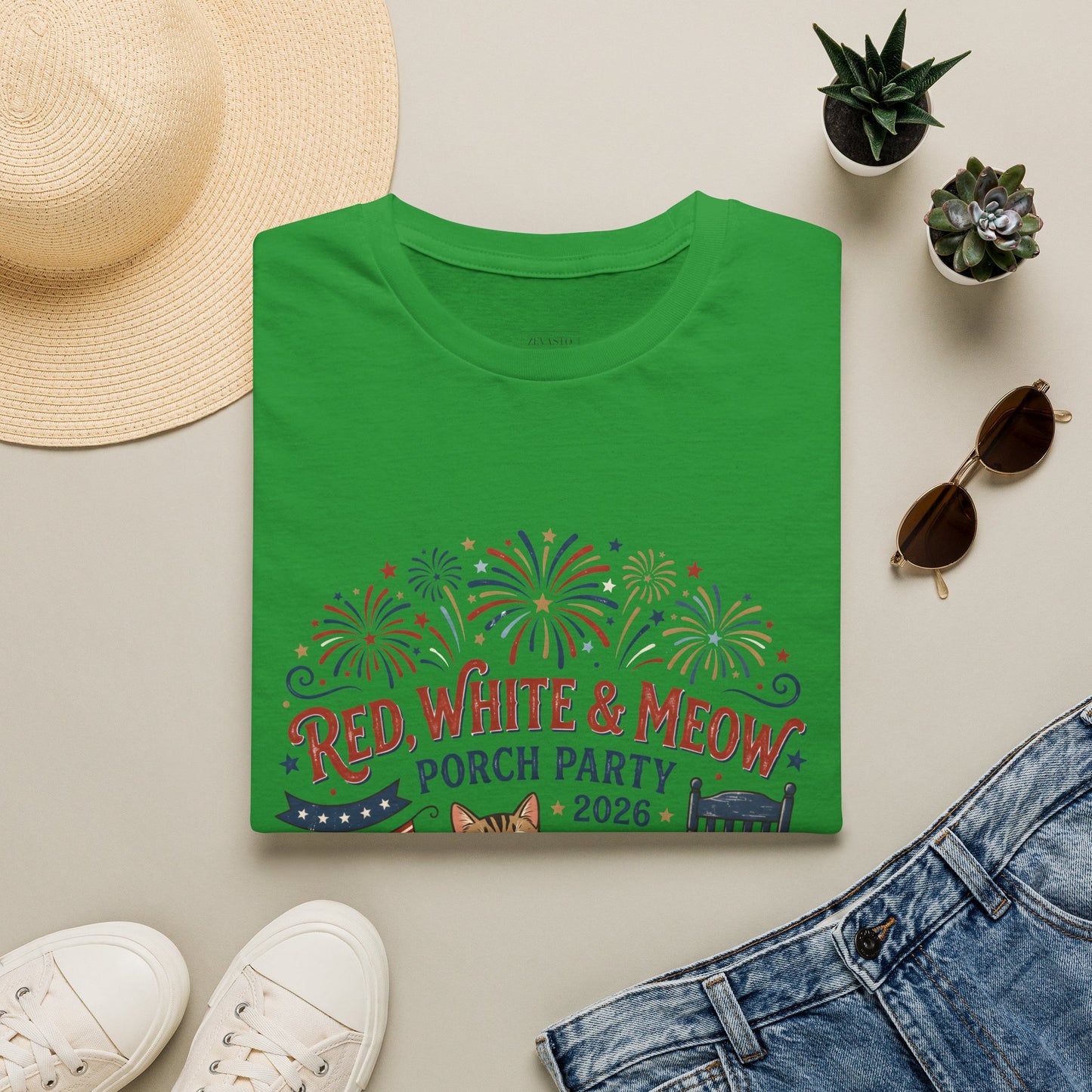 Red, White & Meow Porch Party T-Shirt — 2026 Patriotic Cat Tee, 4th of July Shirt, Independence Day Gift