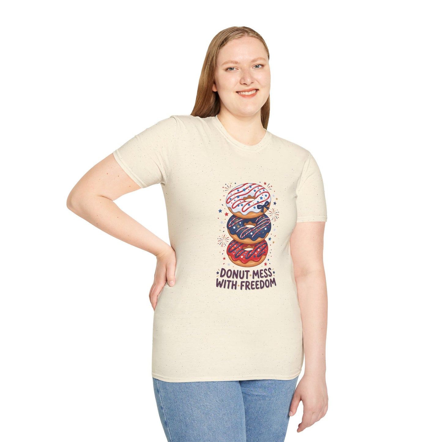 Donut Mess With Freedom T-Shirt — Patriotic Donut Stack 4th of July Tee