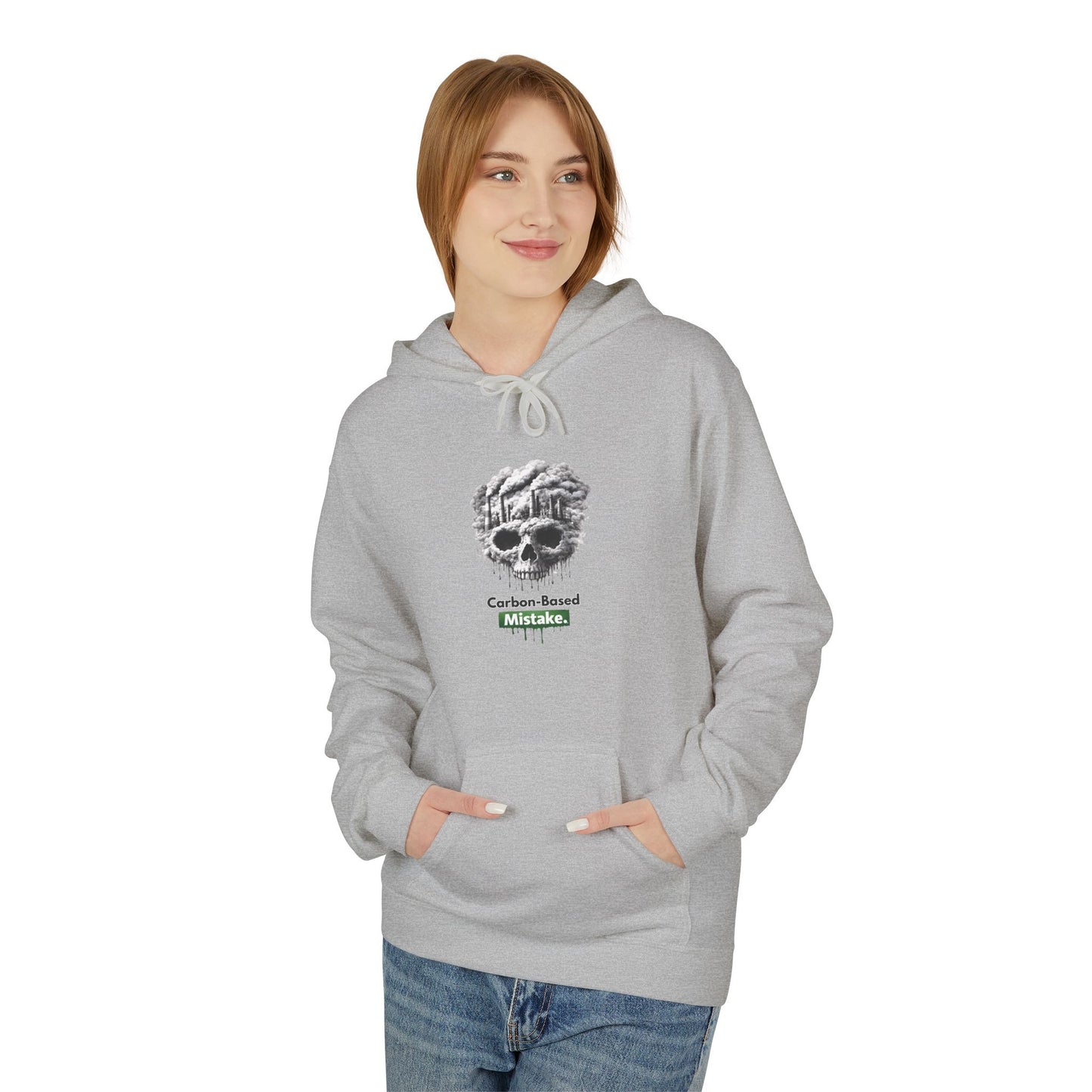 Unisex Hoodie — “Carbon-Based Mistake” Graphic Pullover, Gift for Earth Day, Sarcastic Hoodie
