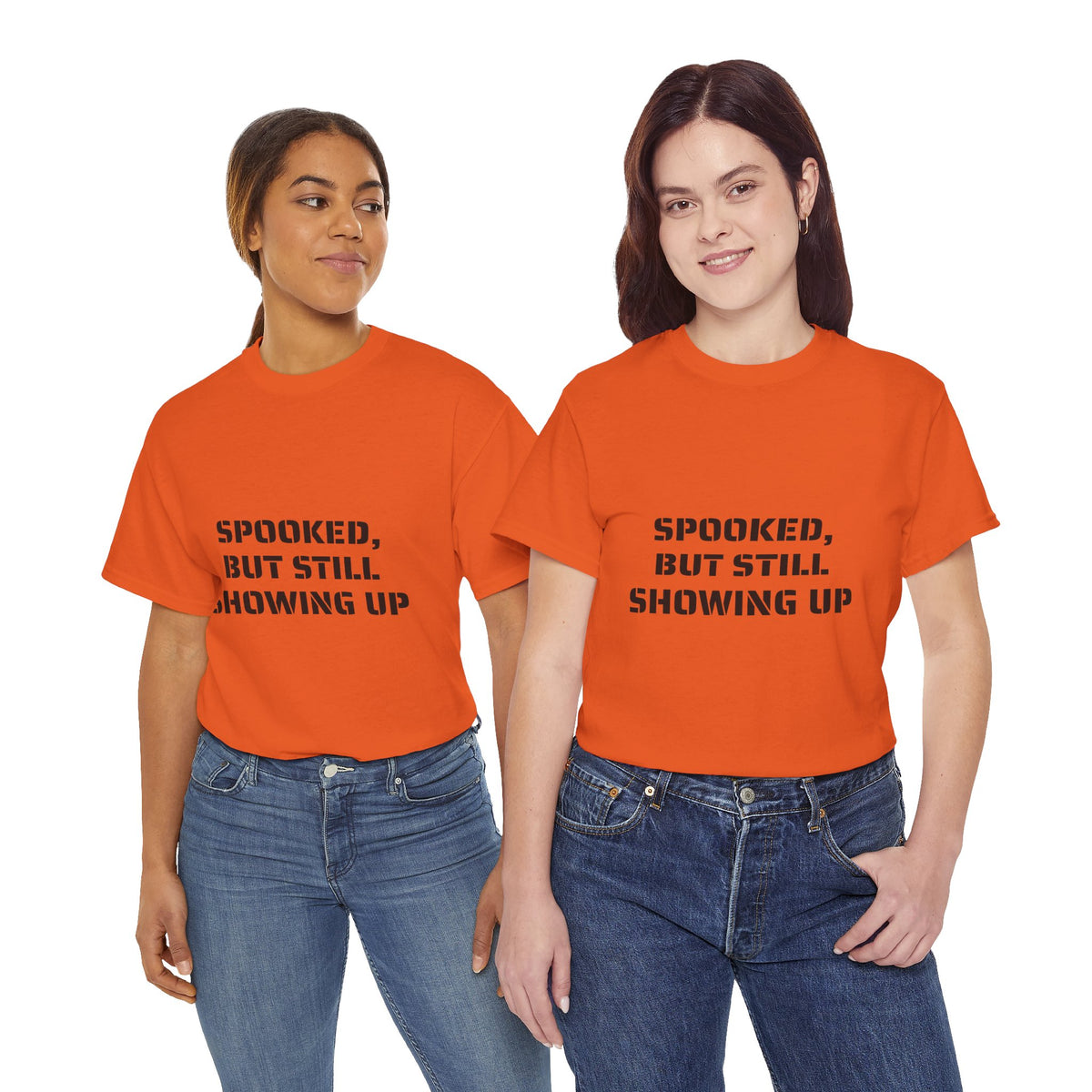 Spooked, But Still Showing Up Unisex Heavy Cotton Tee | Halloween, Funny T-Shirt