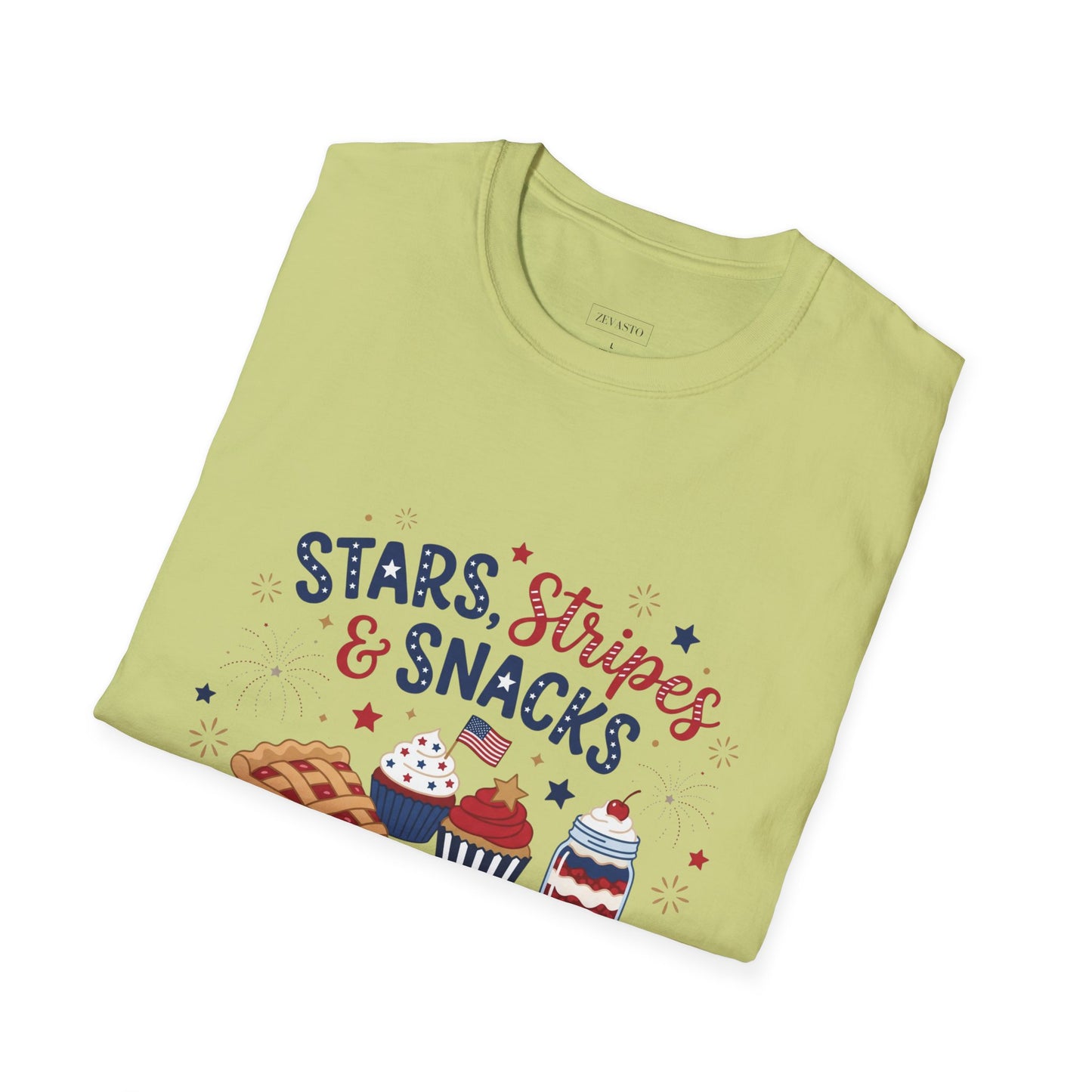 Stars, Stripes & Snacks T-Shirt — 4th of July Patriotic Dessert Tee