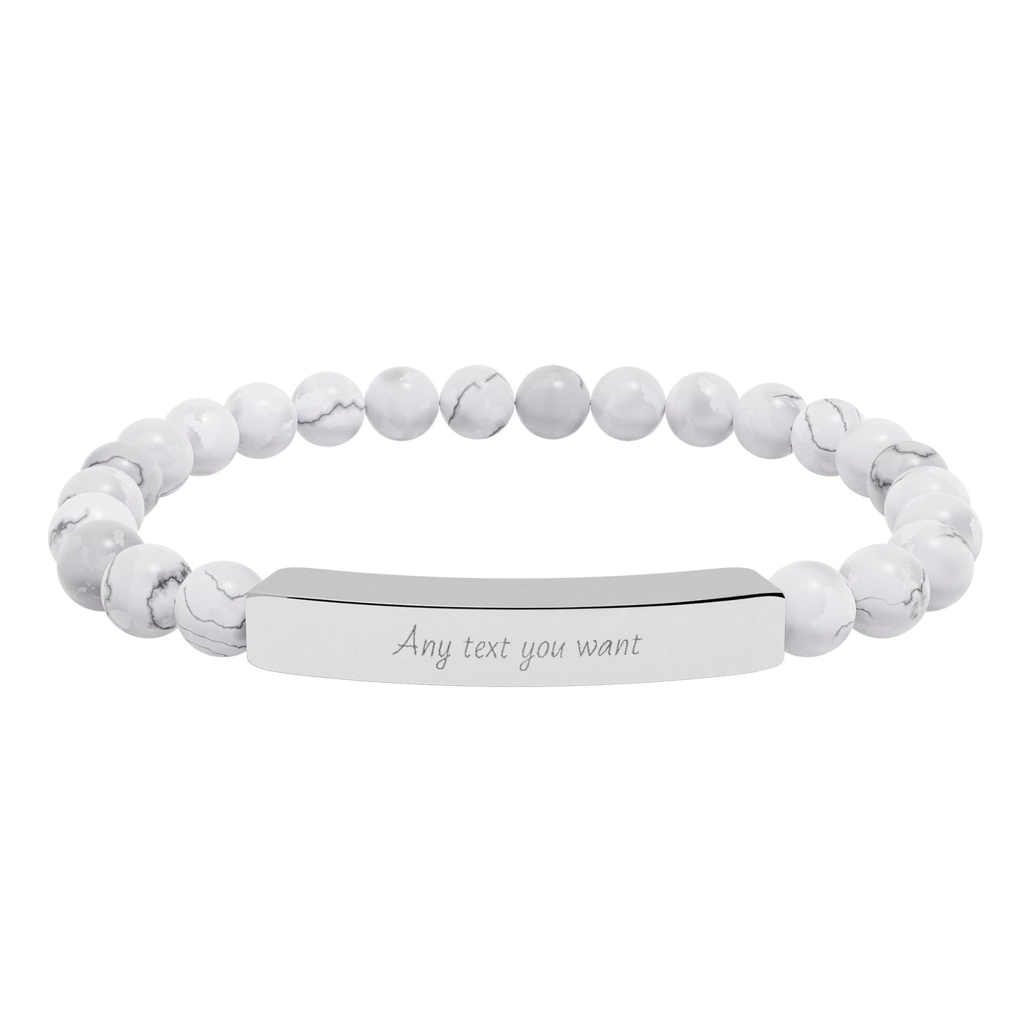 Engravable Natural Stone Bead Stretch Bracelet — Personalized Bar Bracelet for Mother's Day | Valentine's Day