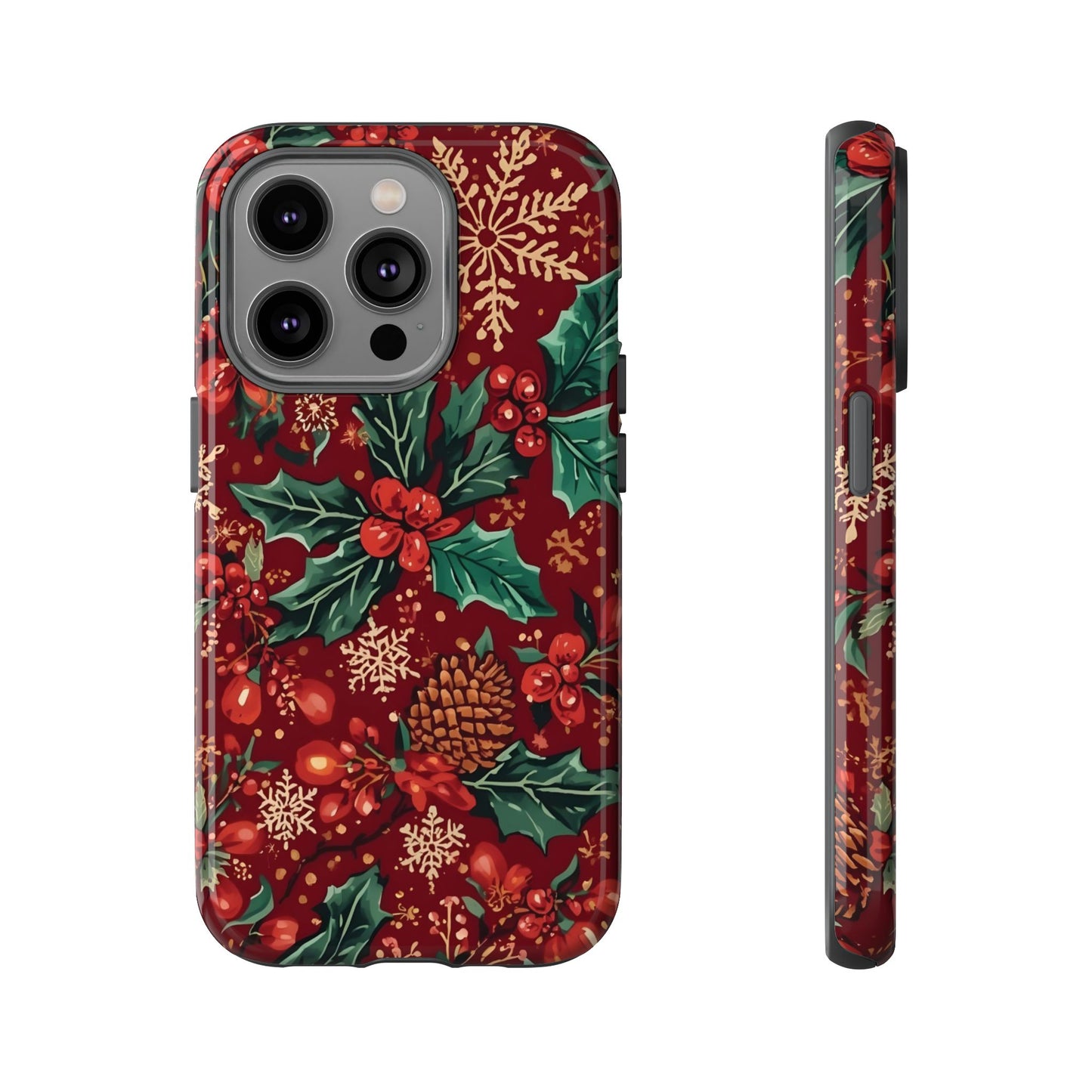 Christmas Floral Phone Case, Dual Layer Case for Iphone 17, 16, 15, 14, 13, 12, 11 & Samsung