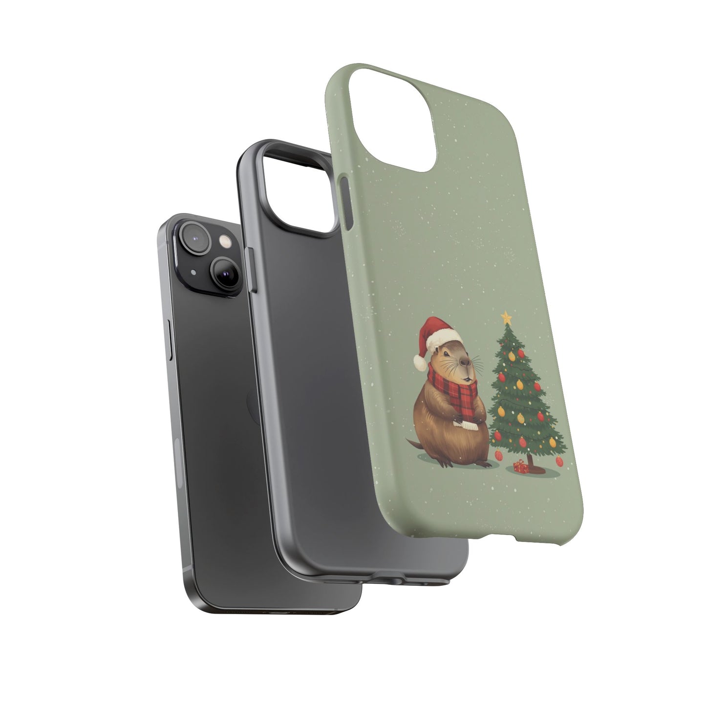 Christmas Phone Case with Capybara Design, Dual Layer Protective Case for Iphone 17, 16, 15, 14, 13 & Samsung