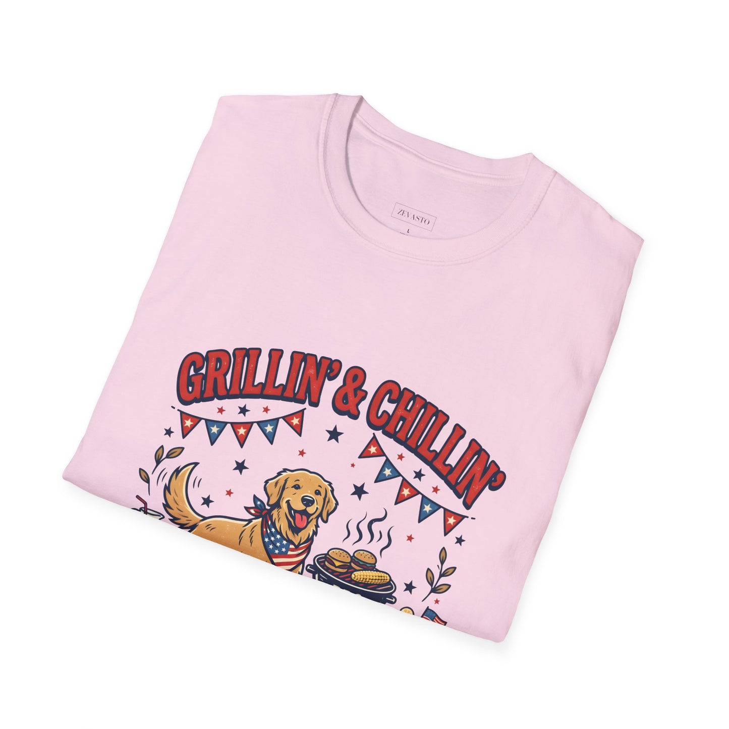 Grillin' & Chillin' BBQ Dog T-Shirt — 1776-2026 Patriotic Summer Tee, 4th of July Shirt, Independence Day Tee