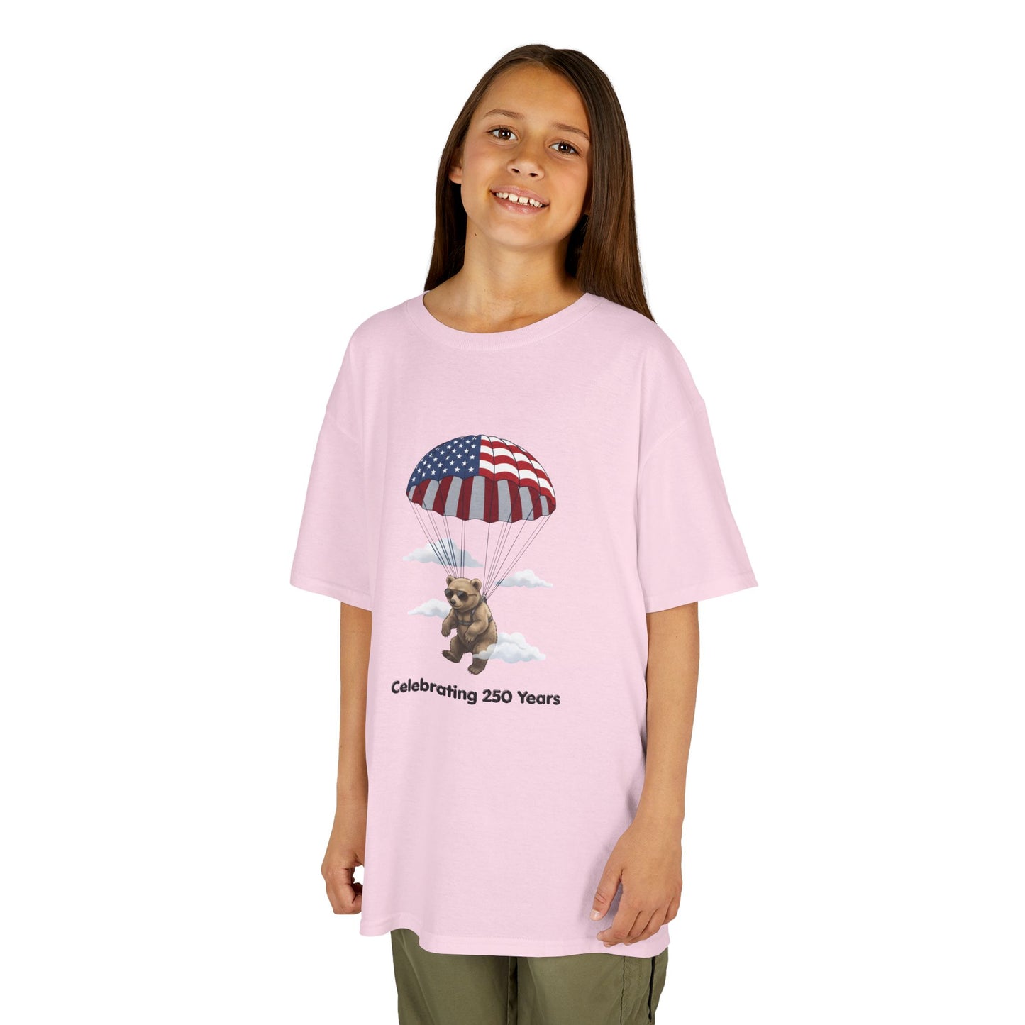 Kids Tee — Patriotic Parachute Bear "Celebrating 250 Years"