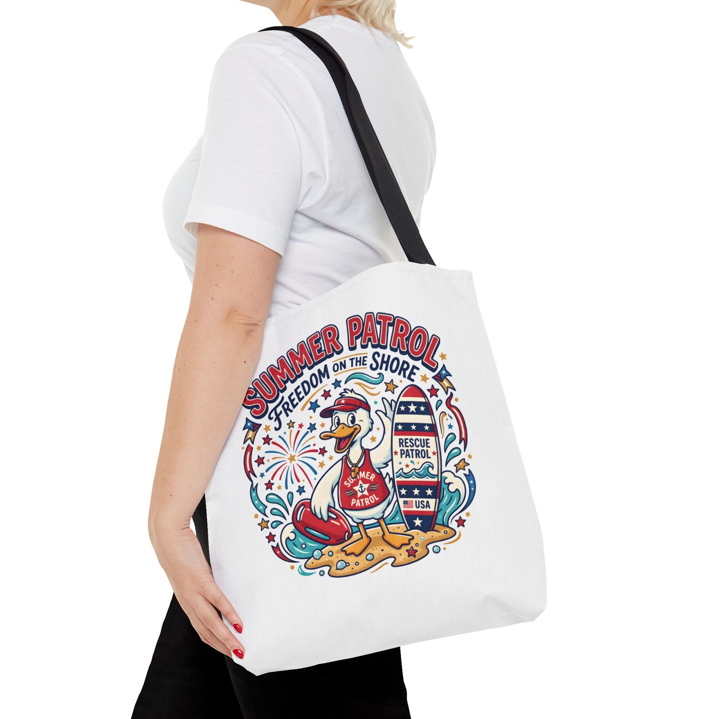 Summer Patrol Beach Tote Bag – 'Freedom on the Shore' Patriotic Design, 4th of July Gift