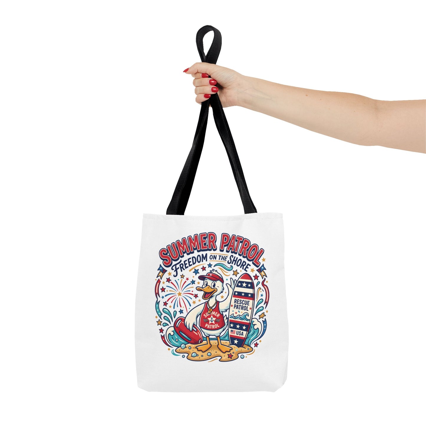 Summer Patrol Beach Tote Bag – 'Freedom on the Shore' Patriotic Design, 4th of July Gift