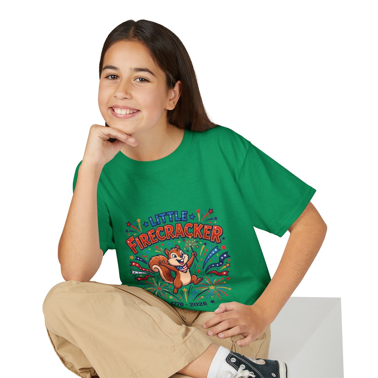 Kids "Little Firecracker" T-Shirt — Patriotic Fireworks Squirrel Tee, 4th of July Gift