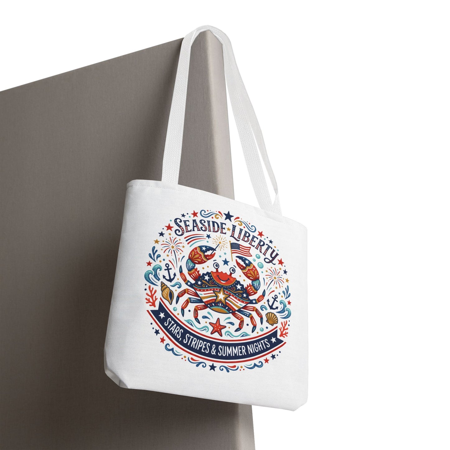 Seaside Liberty Tote Bag — 4th of July, Patriotic Bag "Stars, Stripes & Summer Nights"